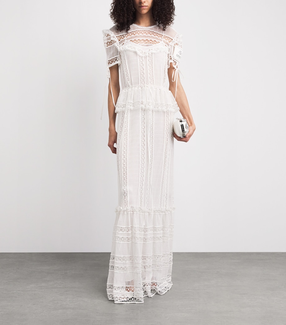 Erdem Womens Cotton Lace Ruffle Gown Off White Image 2