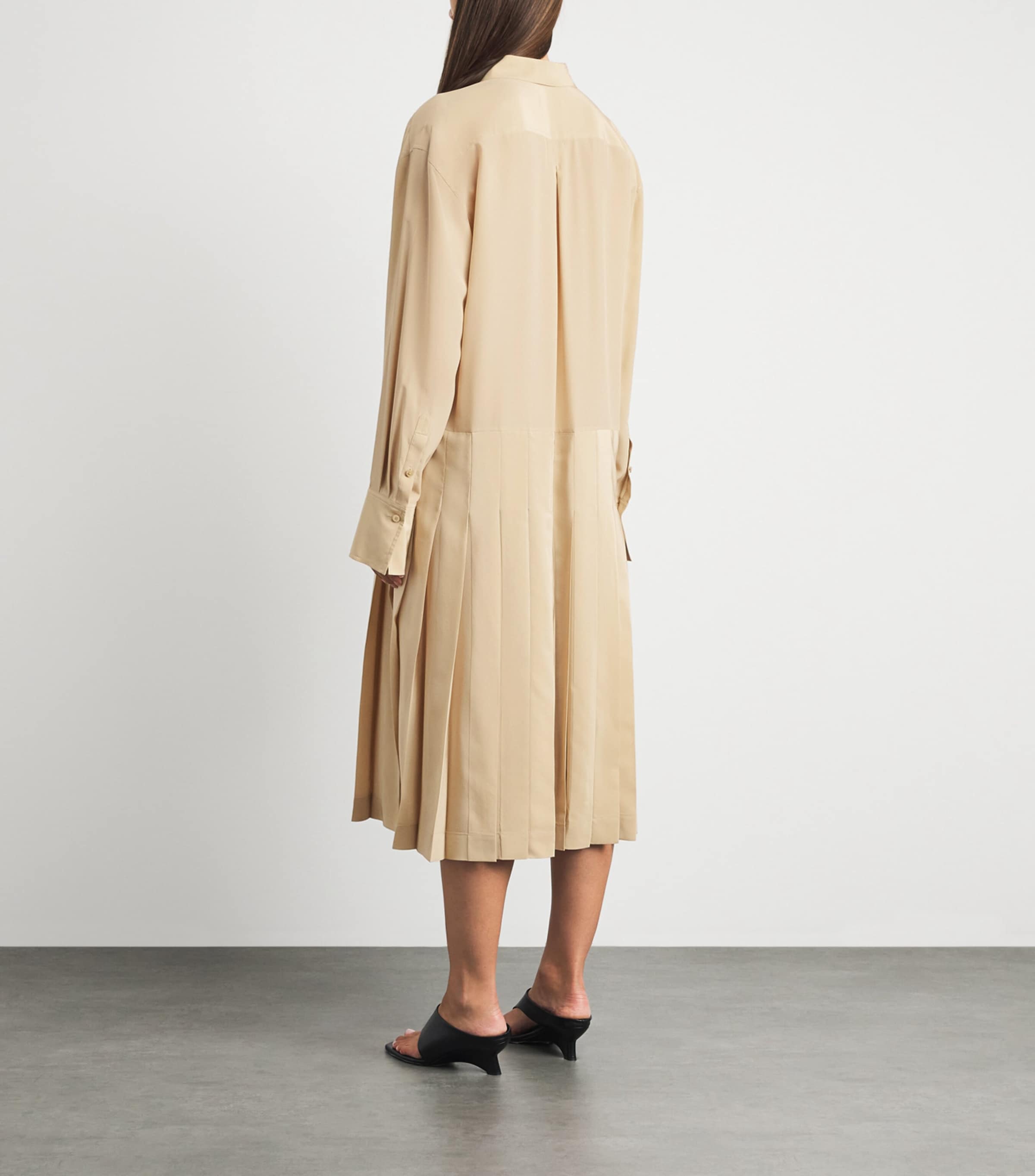 Toteme Womens Silk Pleated Midi Shirt Dress Chai Image 4