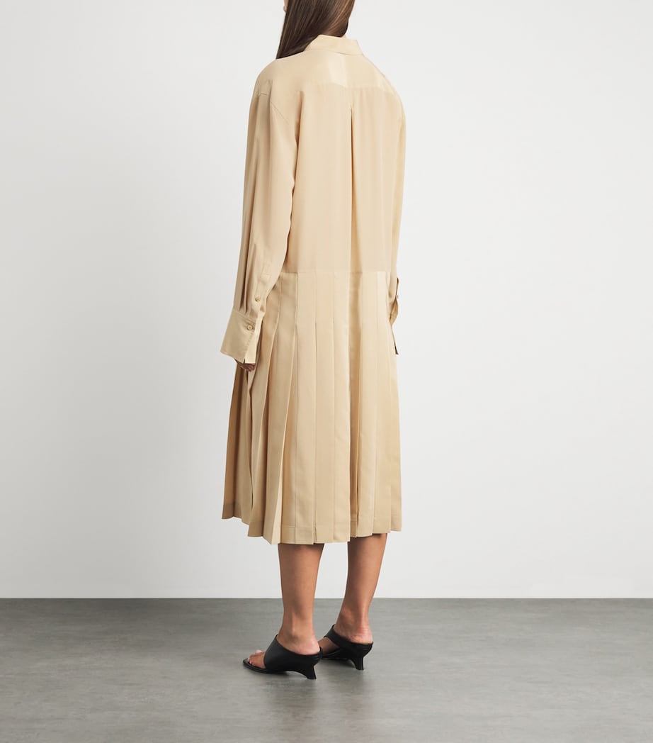 Toteme Womens Silk Pleated Midi Shirt Dress Chai Image 4
