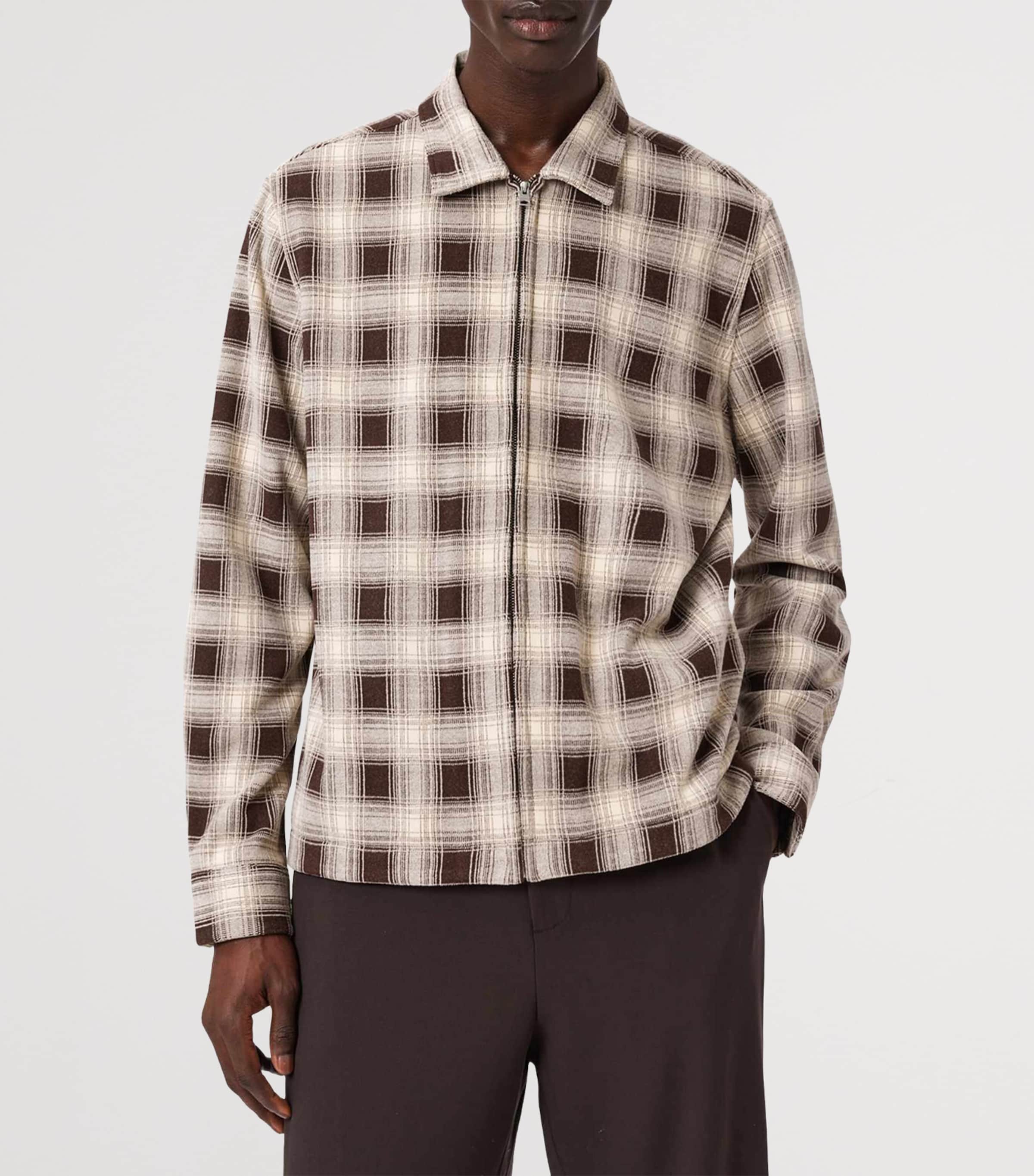 AllSaints Mens Check Krater Overshirt Brown/ecru White Image 6