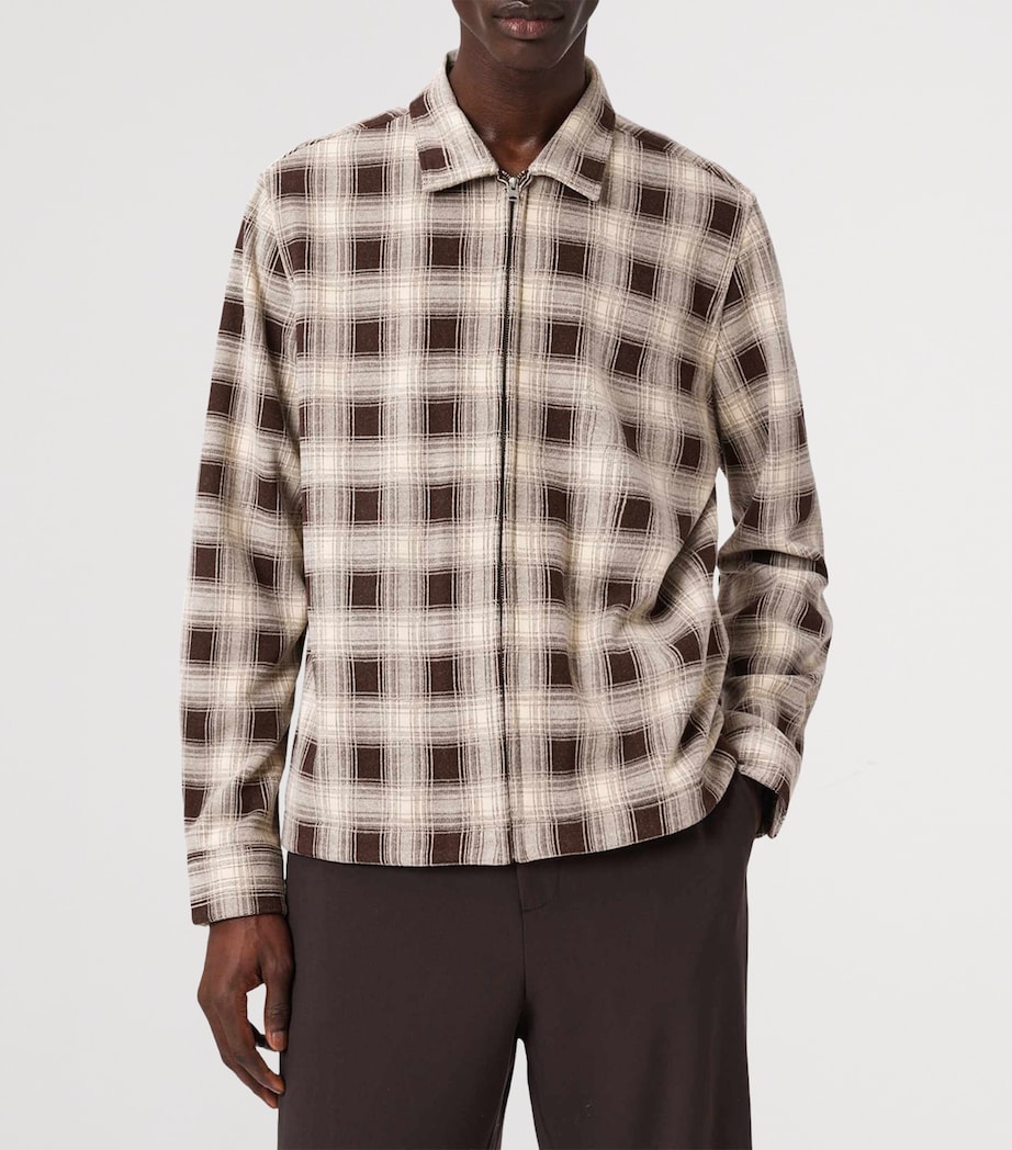 AllSaints Mens Check Krater Overshirt Brown/ecru White Image 6