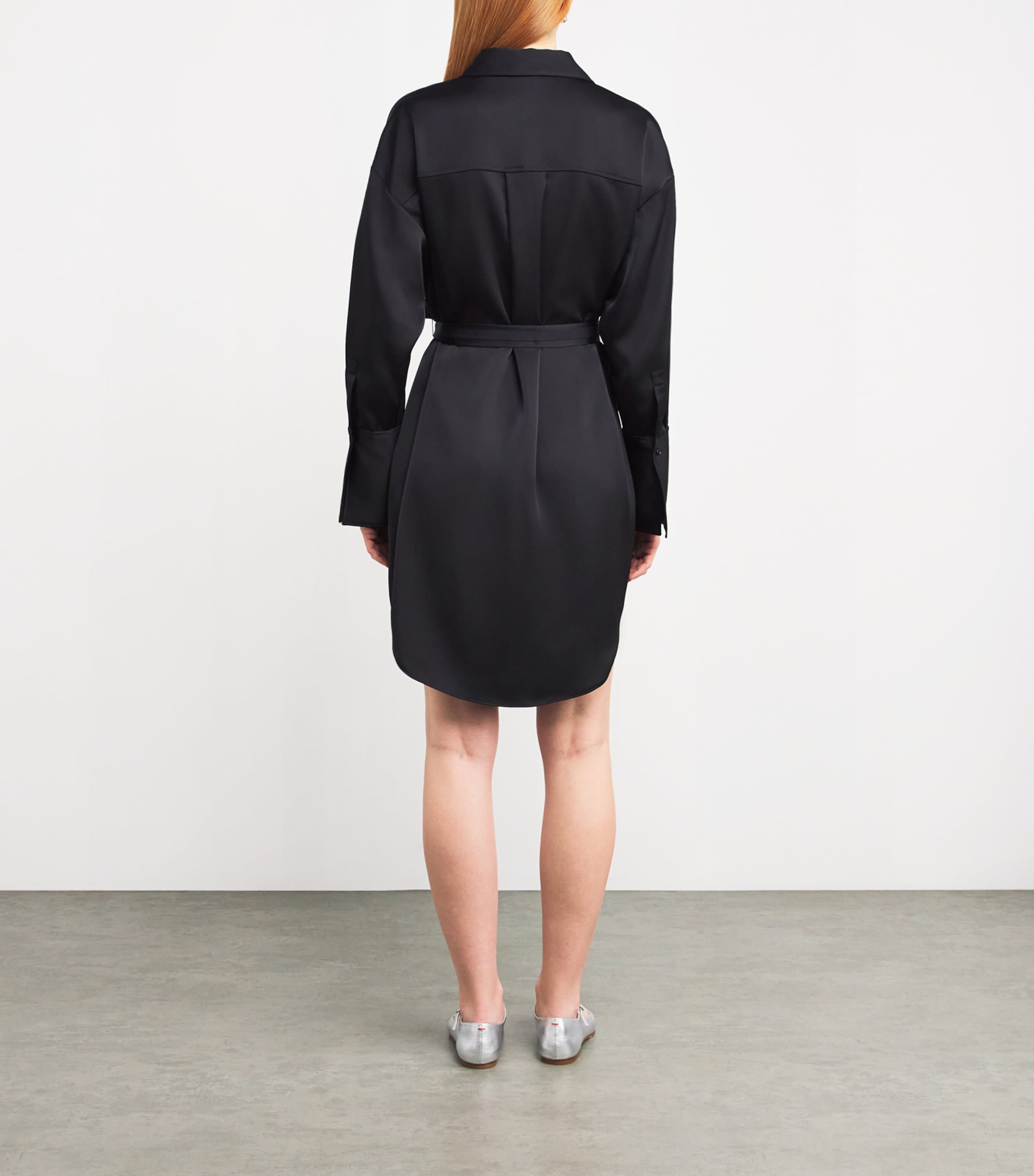 MAX&Co. Womens Satin Shirt Mini Dress Black Image 3