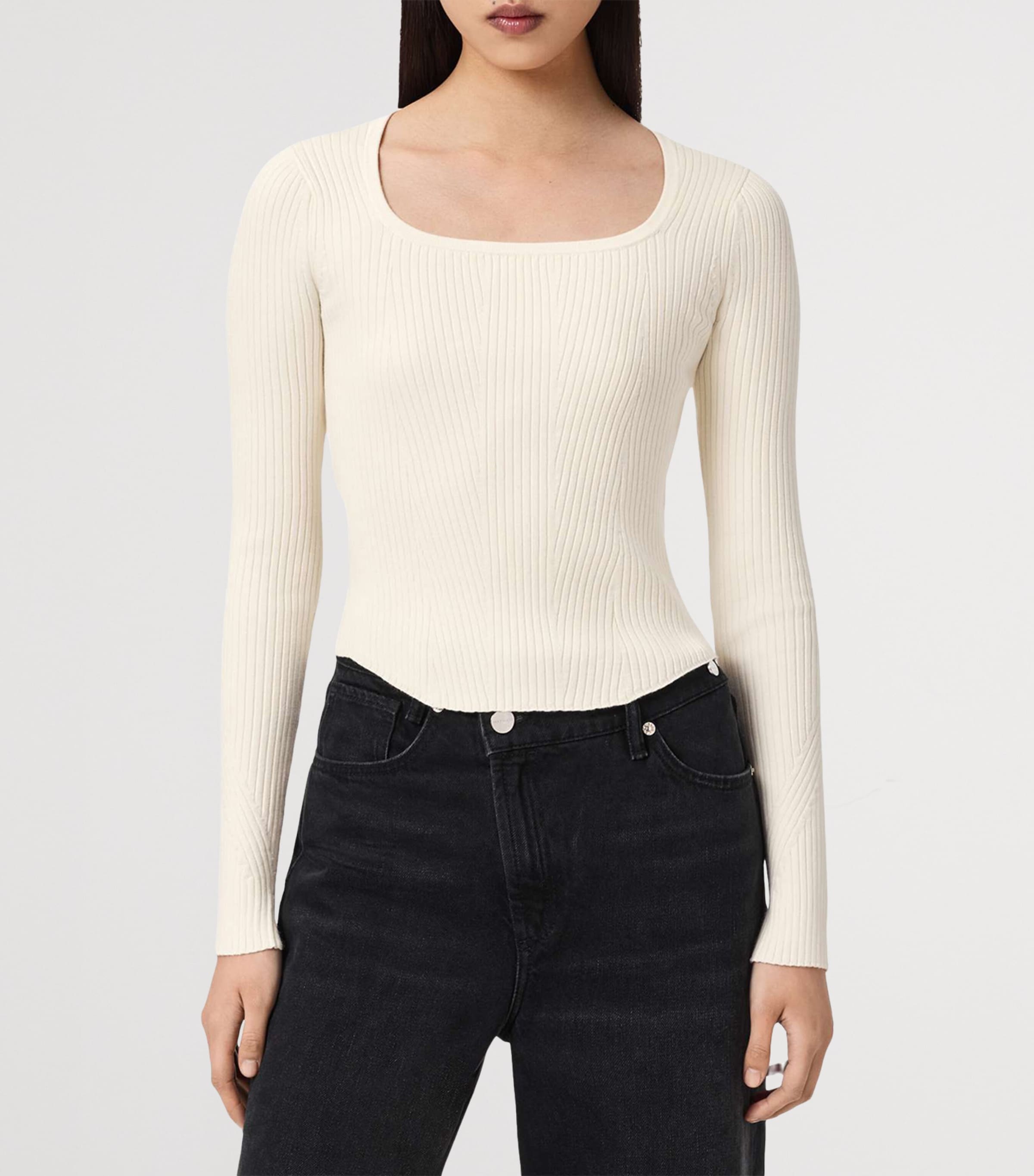 AllSaints Womens Rib-Knit Hally Top Chalk White Image 3