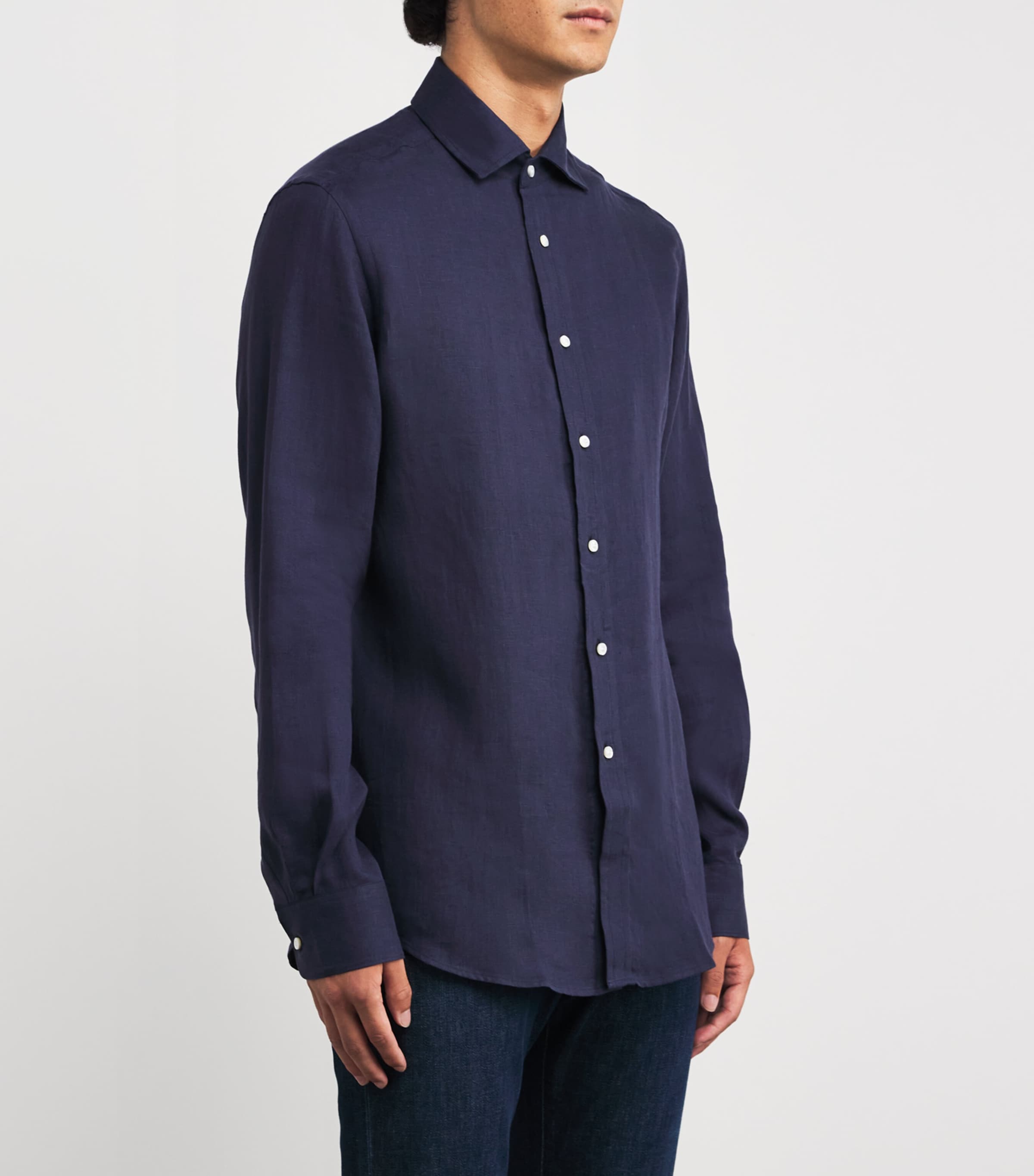 Ralph Lauren Purple Label Mens Linen Shirt Classic Navy Image 3
