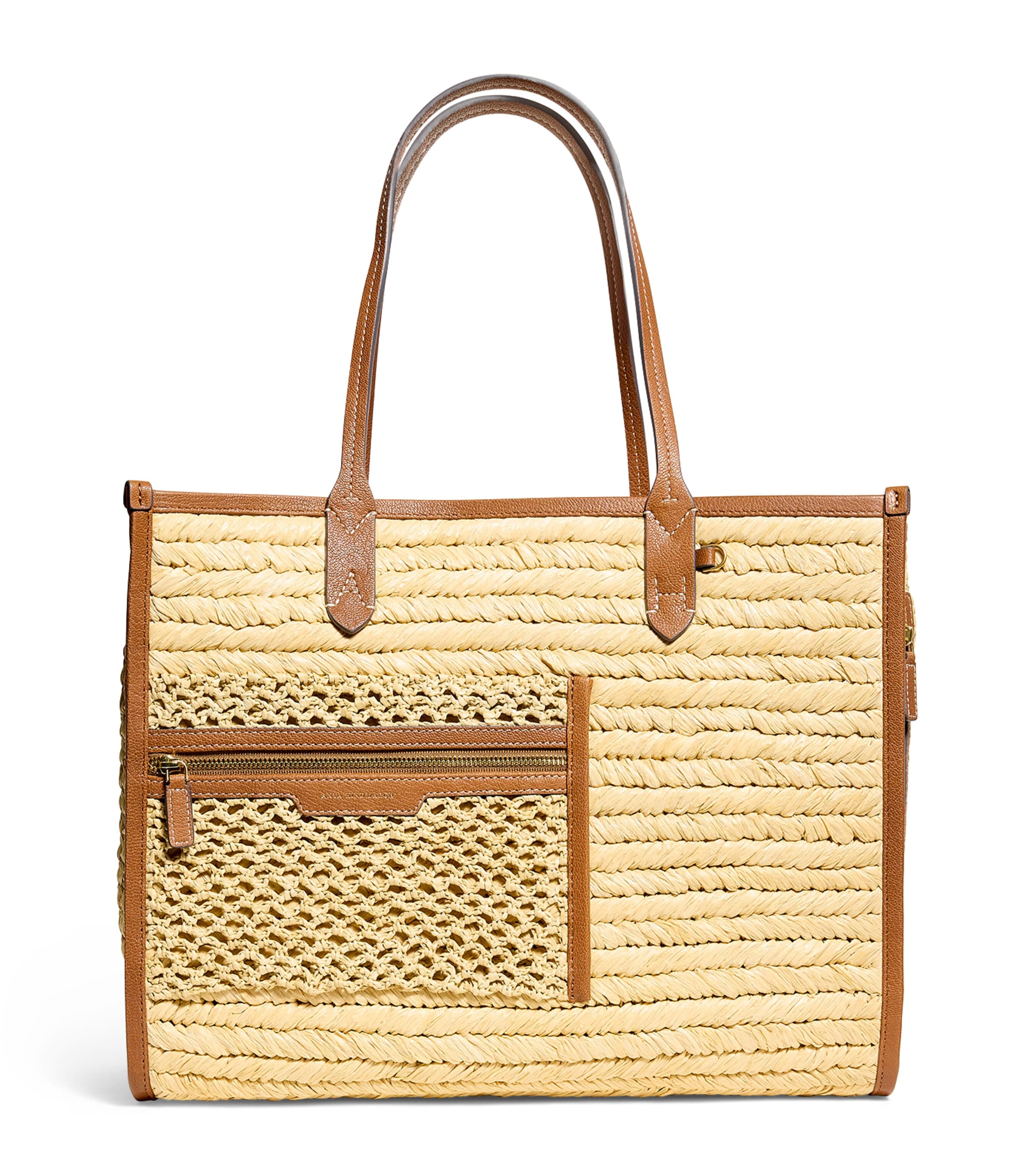 Anya Hindmarch Raffia Pocket Tote Bag In Neutrals