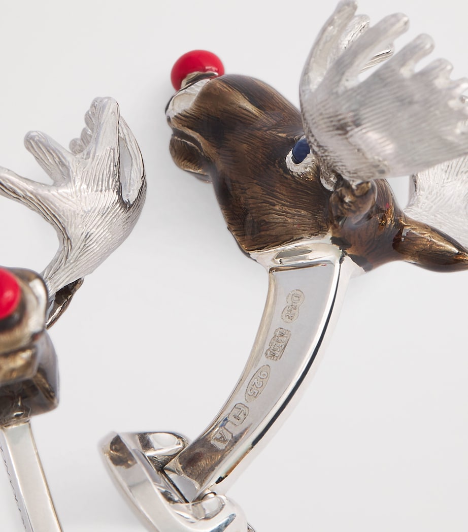 Deakin & Francis Sterling Silver Christmas Moose Cufflinks Brown Image 5