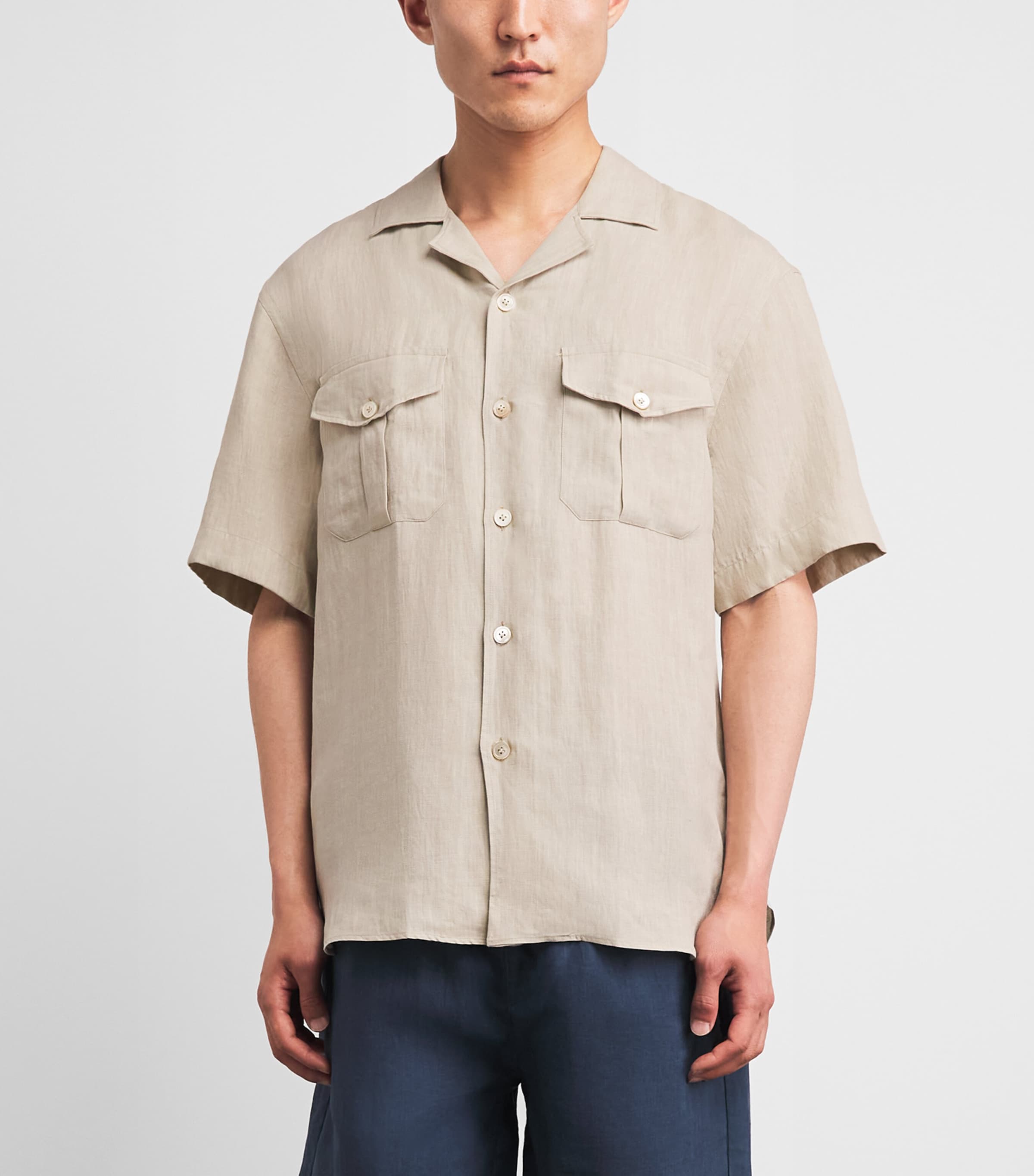 Eleventy Mens Linen Bowling Shirt Sabbia Image 4
