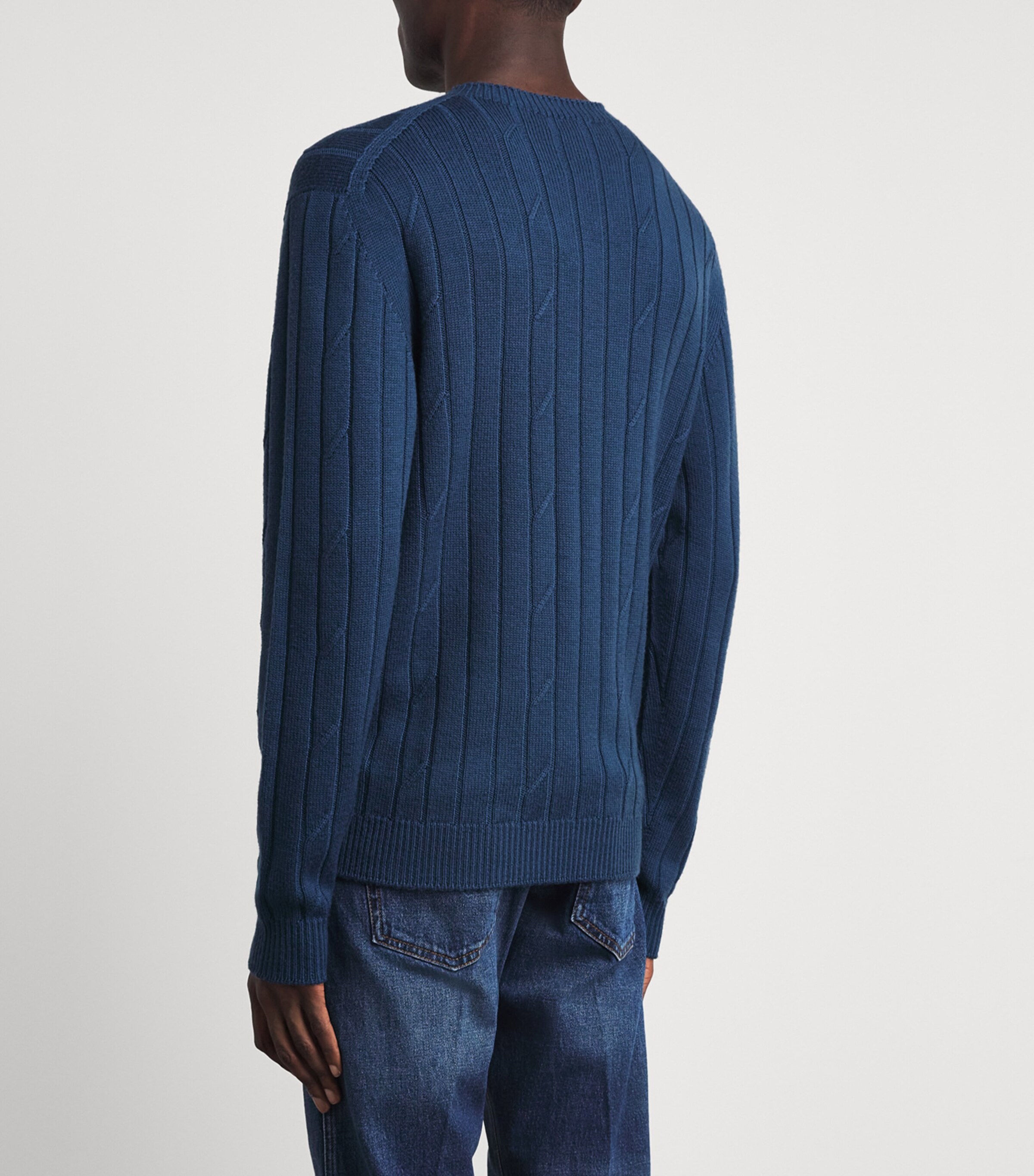 John Smedley Mens Wool Cable-Knit Orpin Sweater Teal Firth Image 5