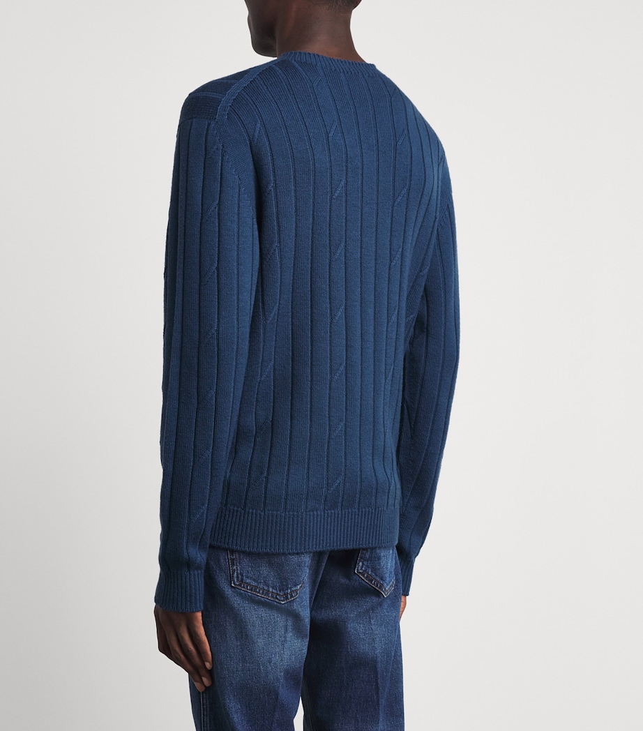 John Smedley Mens Wool Cable-Knit Orpin Sweater Teal Firth Image 5