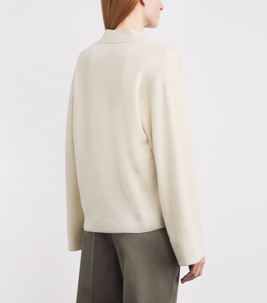 Agnona Womens Cashmere-Blend V-Neck Cardigan Ivory Butter Image 4