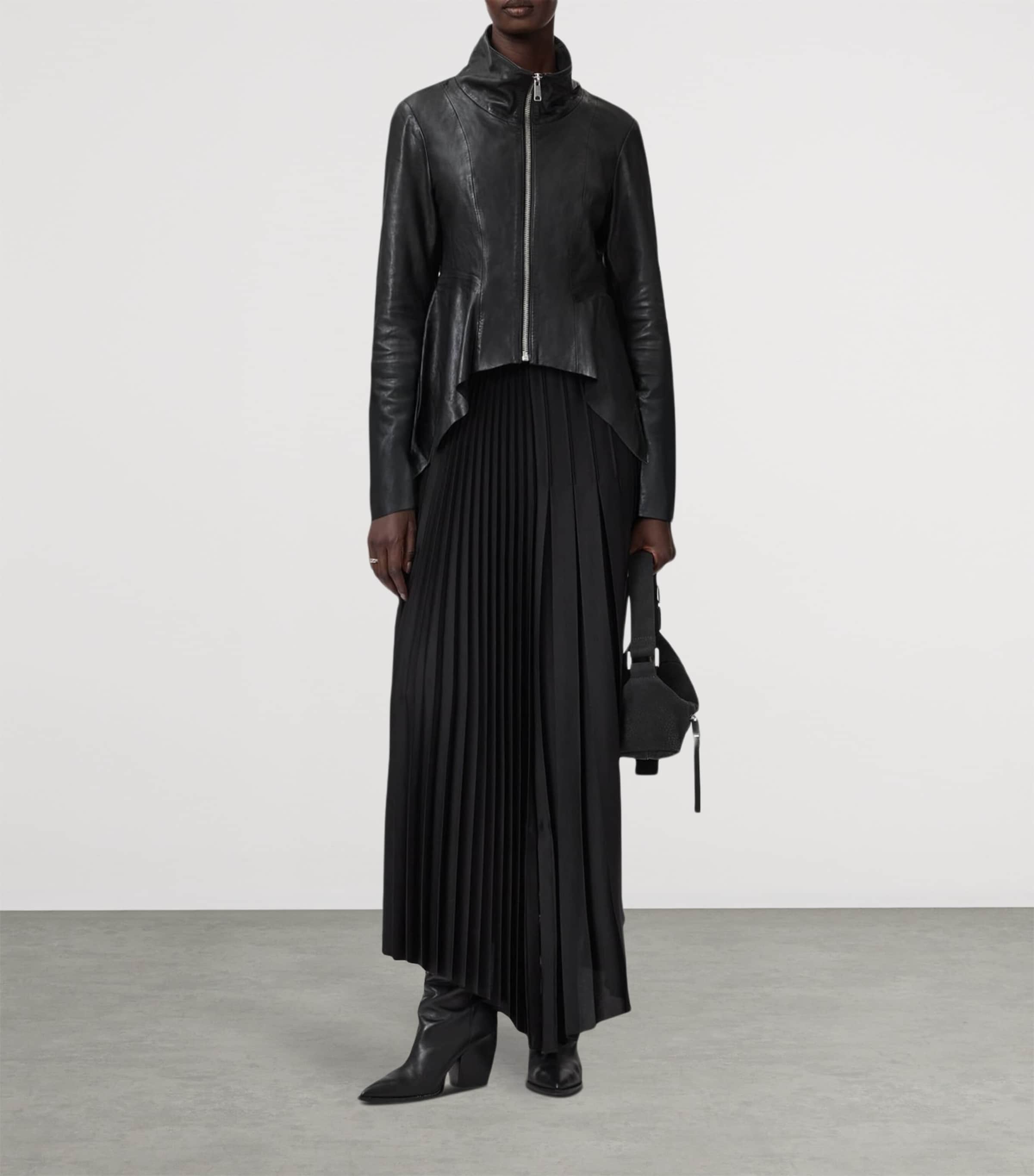 AllSaints Womens Leather Grace Biker Jacket Black Image 7