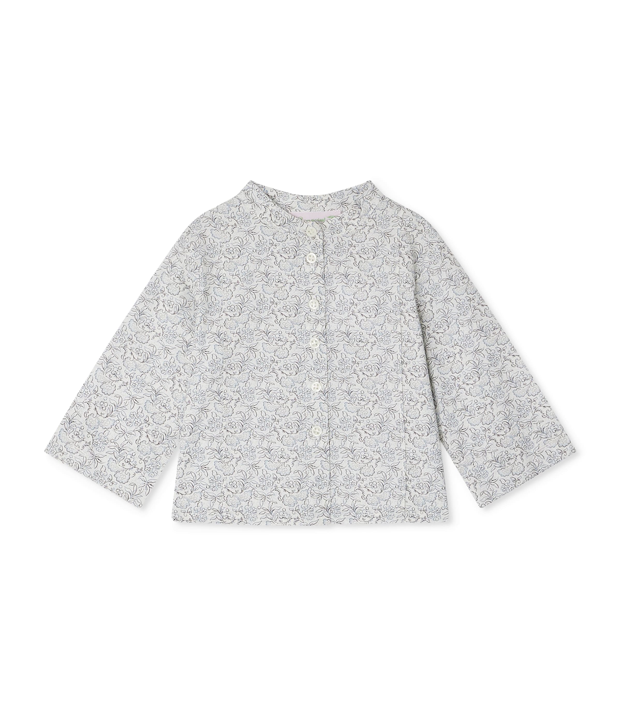 Cotton Floral Shirt (1-18 Months) FL BLEU GRIS Image 1