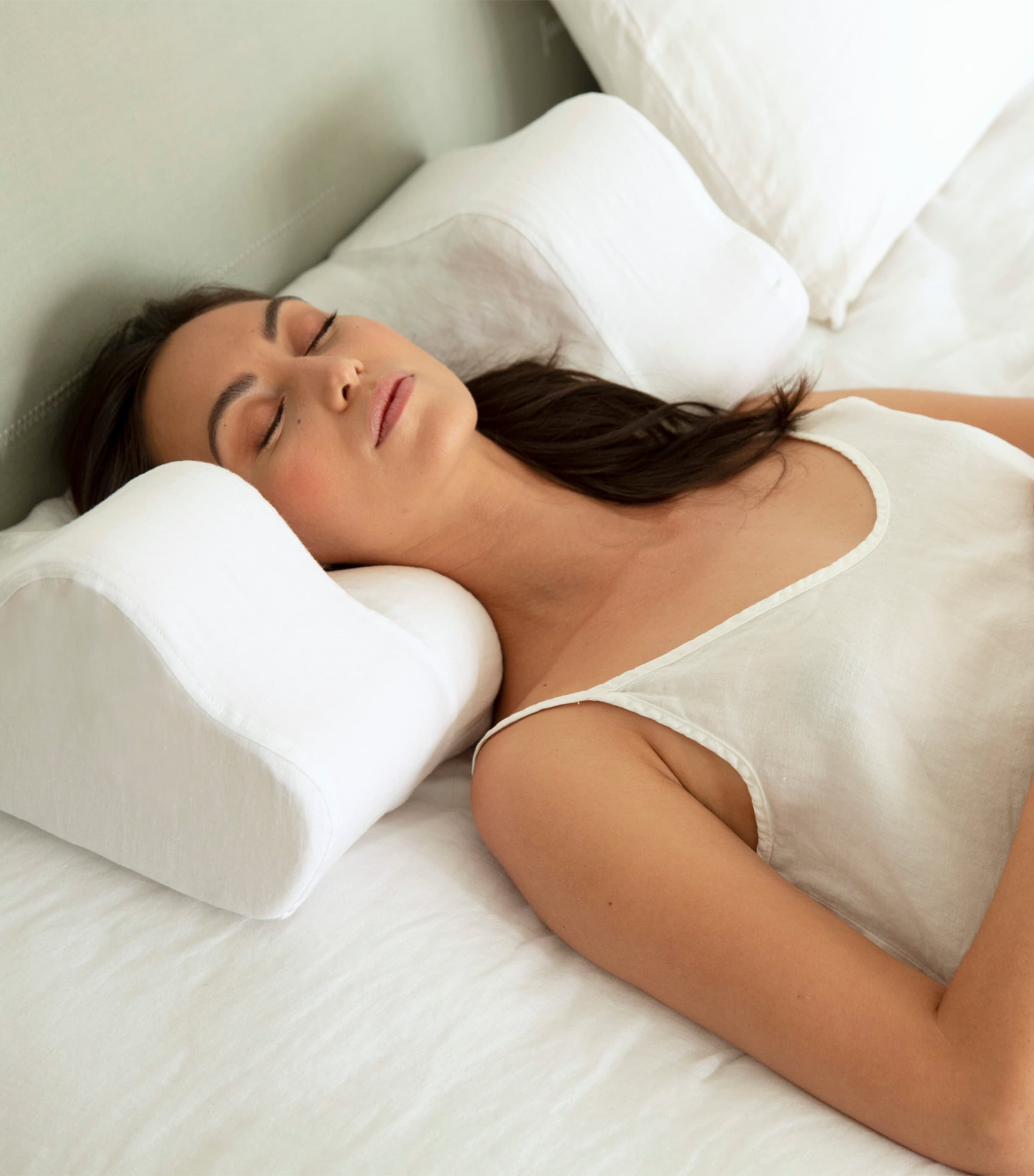 HYOUMANKIND Back Sleep Pillow with Linen Pillowcase (32cm x 57cm) White Image 5