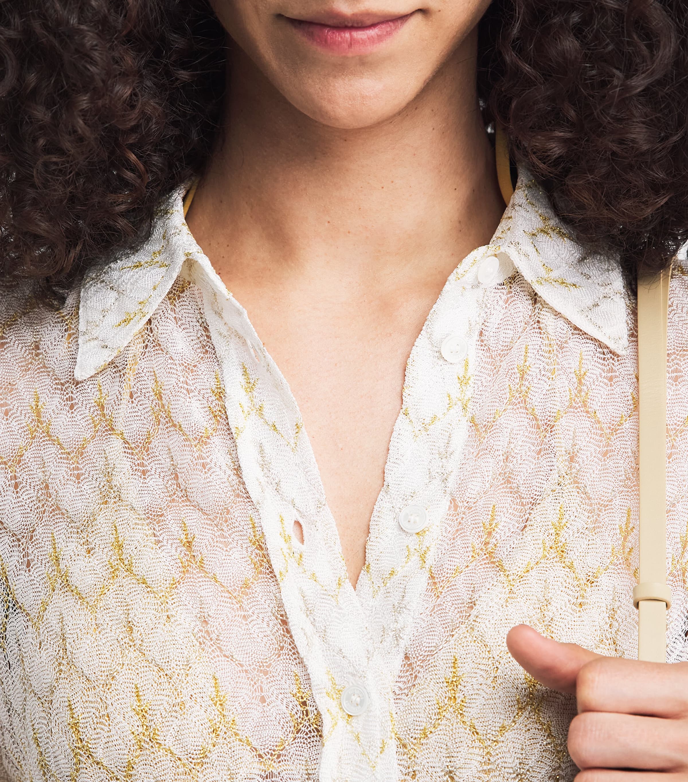 Missoni Womens Crochet Zigzag Shirt White /gold Image 3