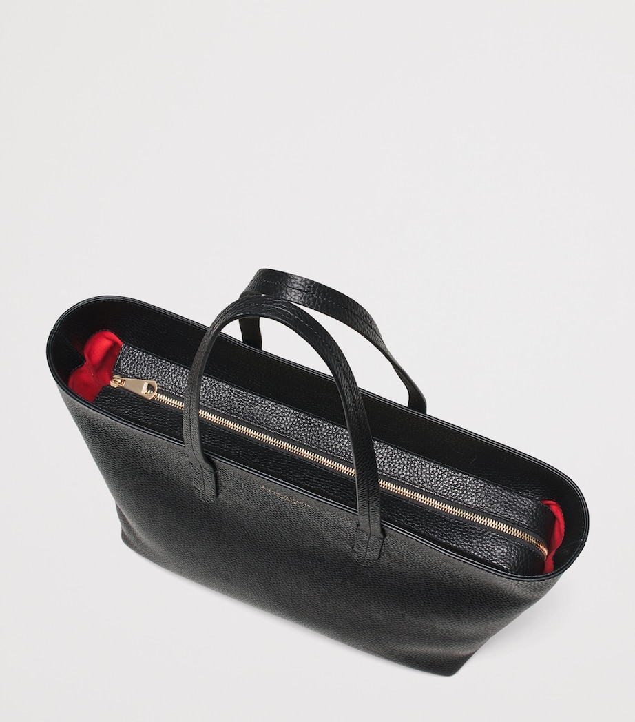 Leather East West Tote Bag BLACK Image 5