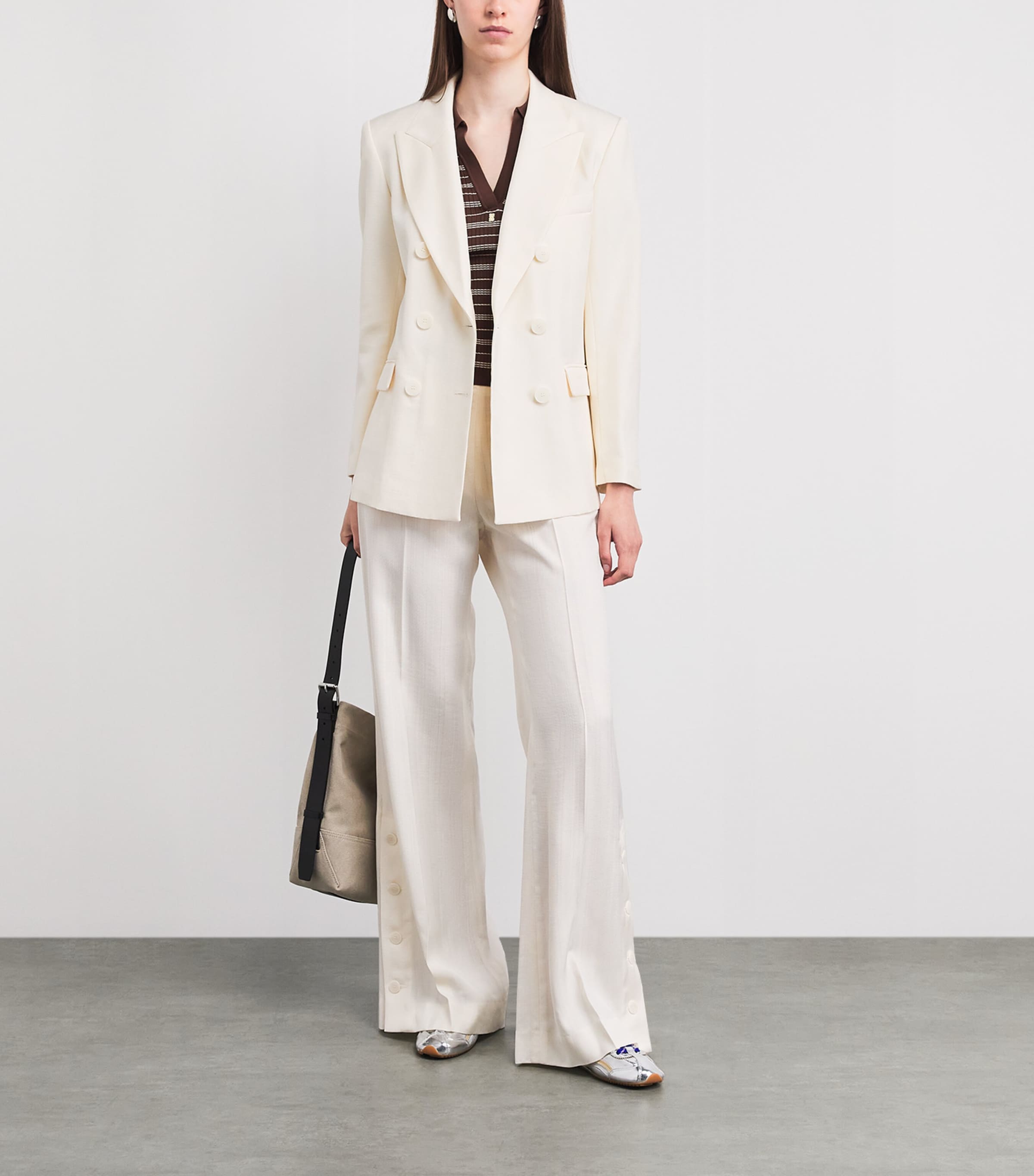 Sandro Paris Womens Double-Breasted Blazer Ecru Image 2