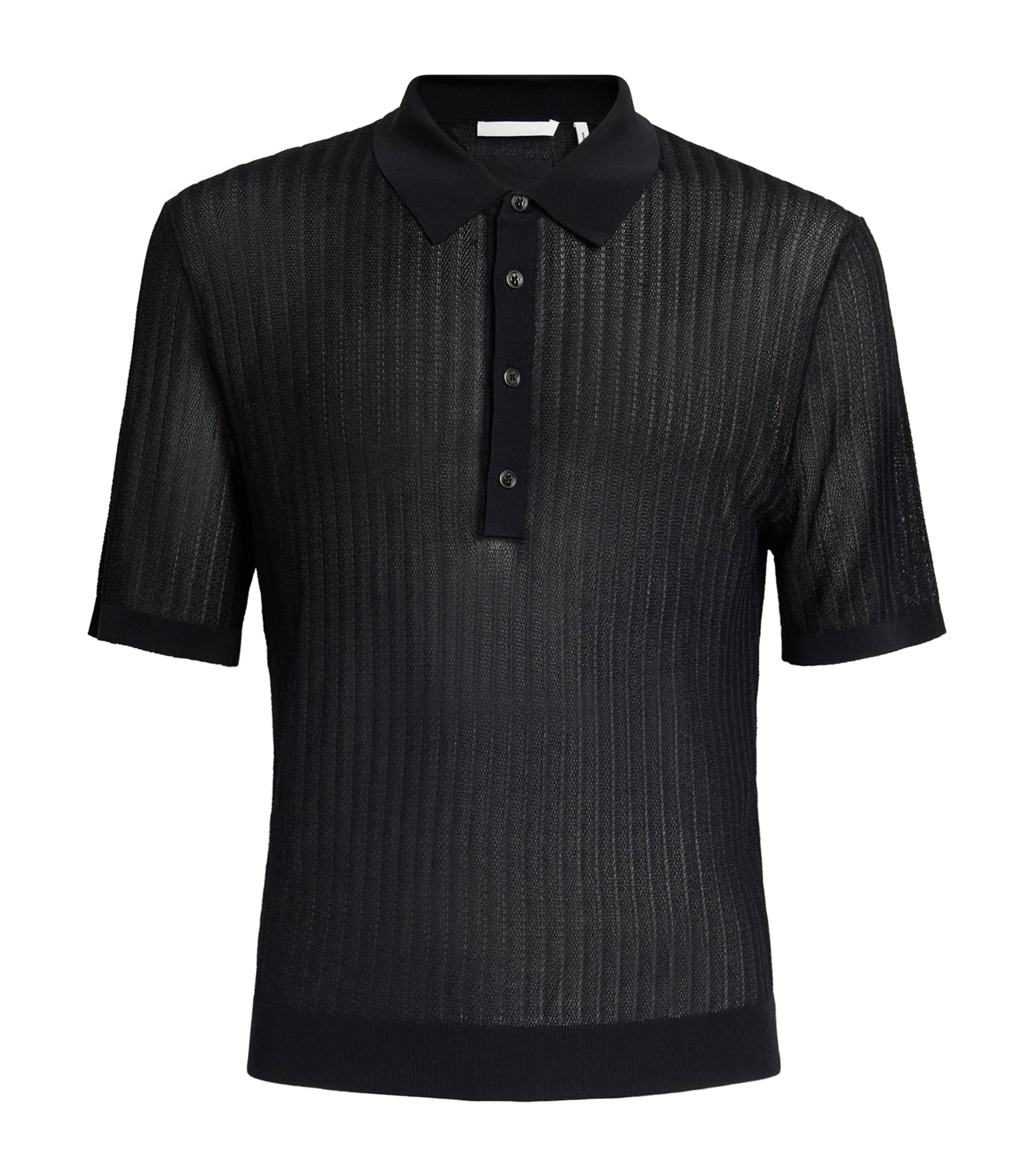 Shop Helmut Lang Pointelle Rib-knit Polo Shirt In Black