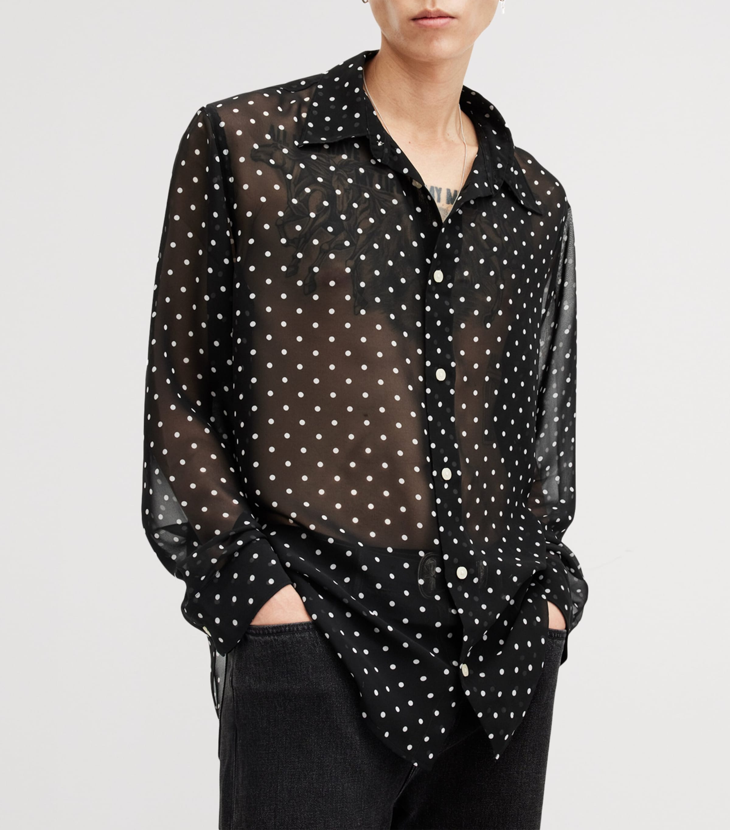 Sheer Polka Dot Sangha Shirt BLACK Image 3