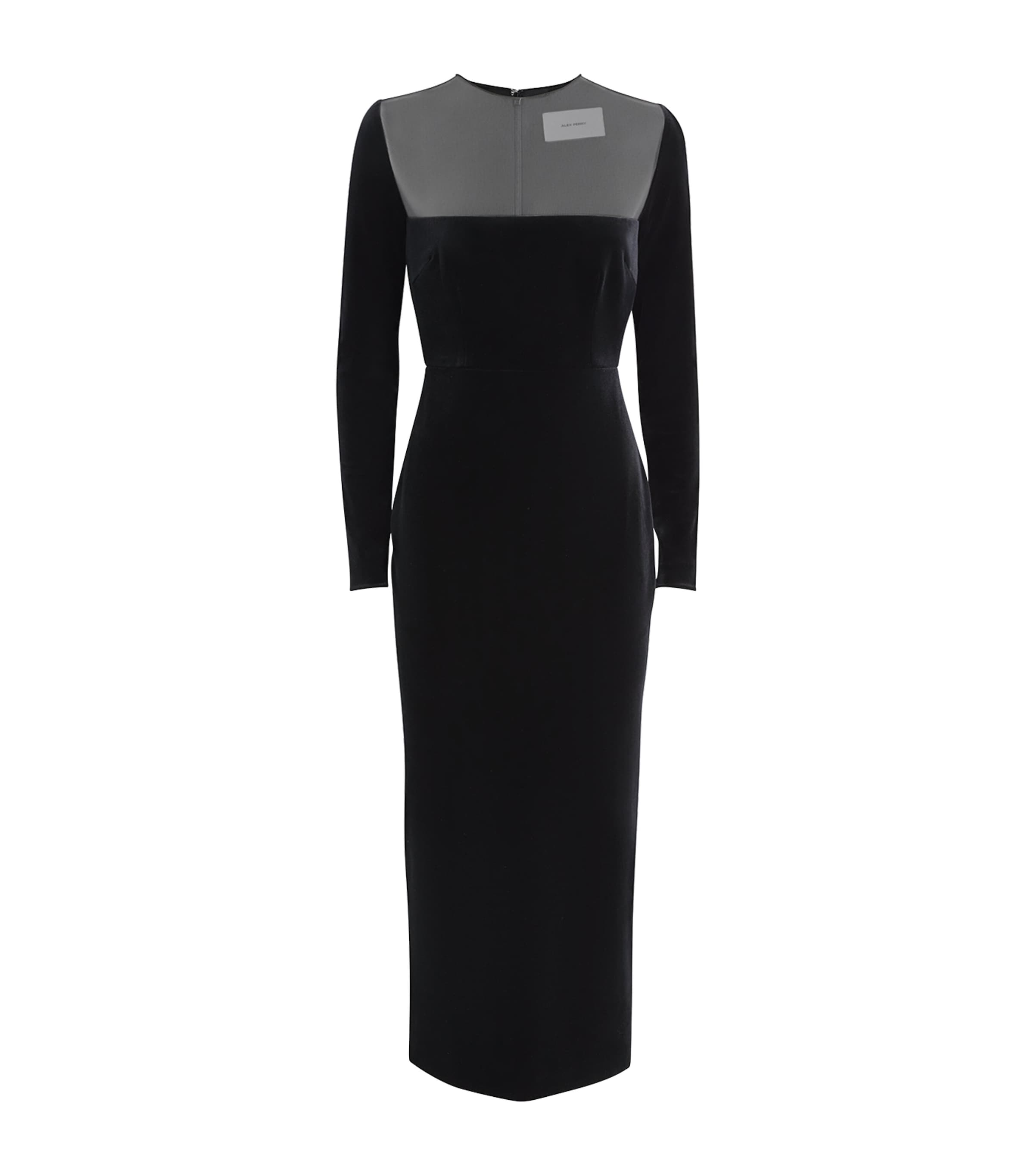 Alex Perry Womens Velvet Mesh-Detail Midi Dress Black Image 1