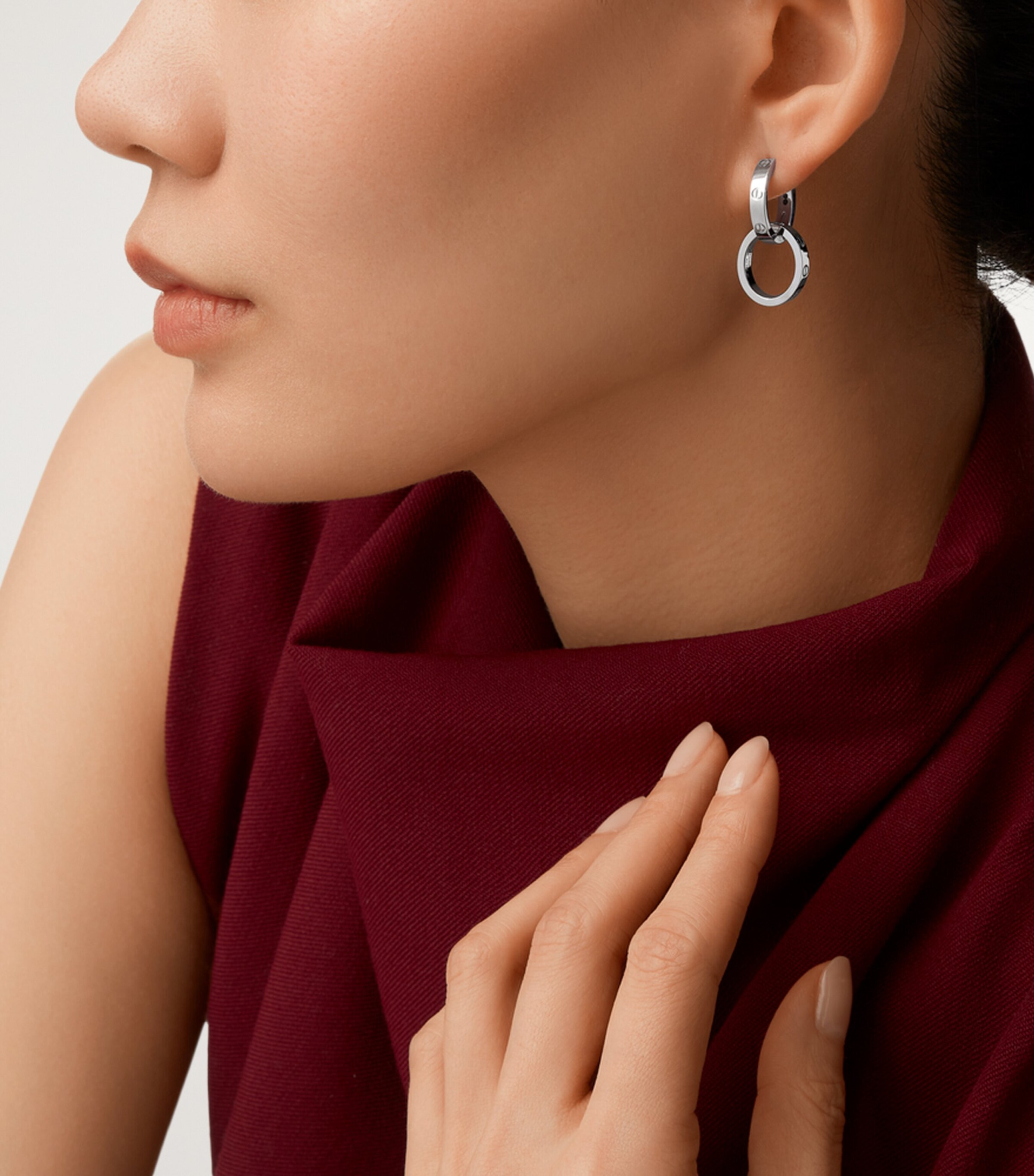 White Gold LOVE Double Hoop Earrings WHITE GOLD Image 6