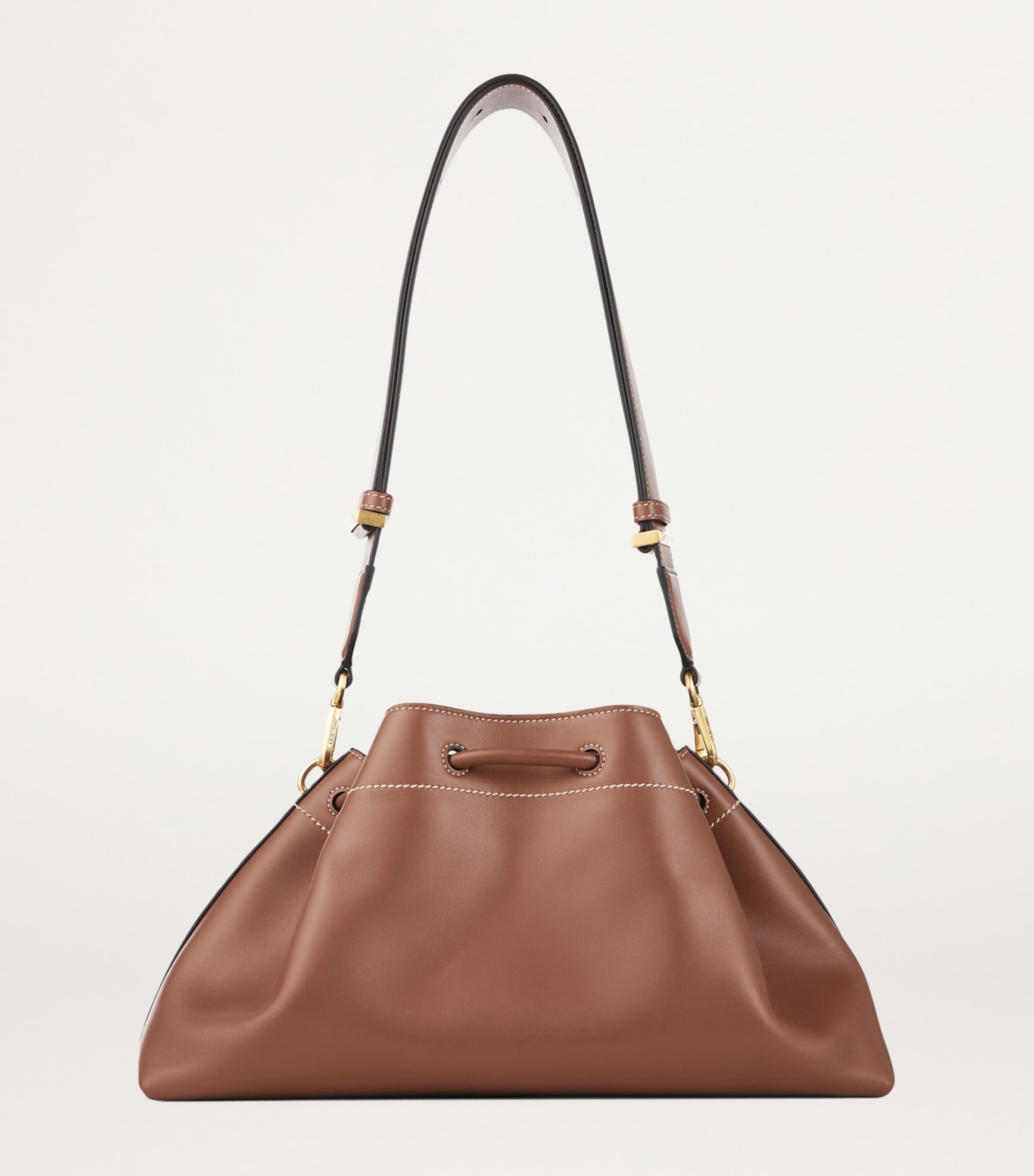 Medium Cinch Leather Bucket Bag TAN/ECRU/GOLD Image 3