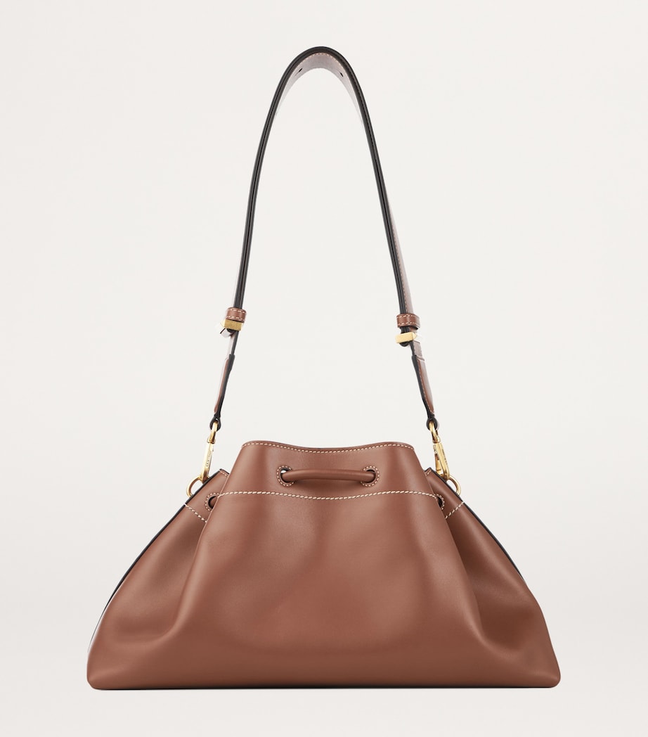 Medium Cinch Leather Bucket Bag TAN/ECRU/GOLD Image 3