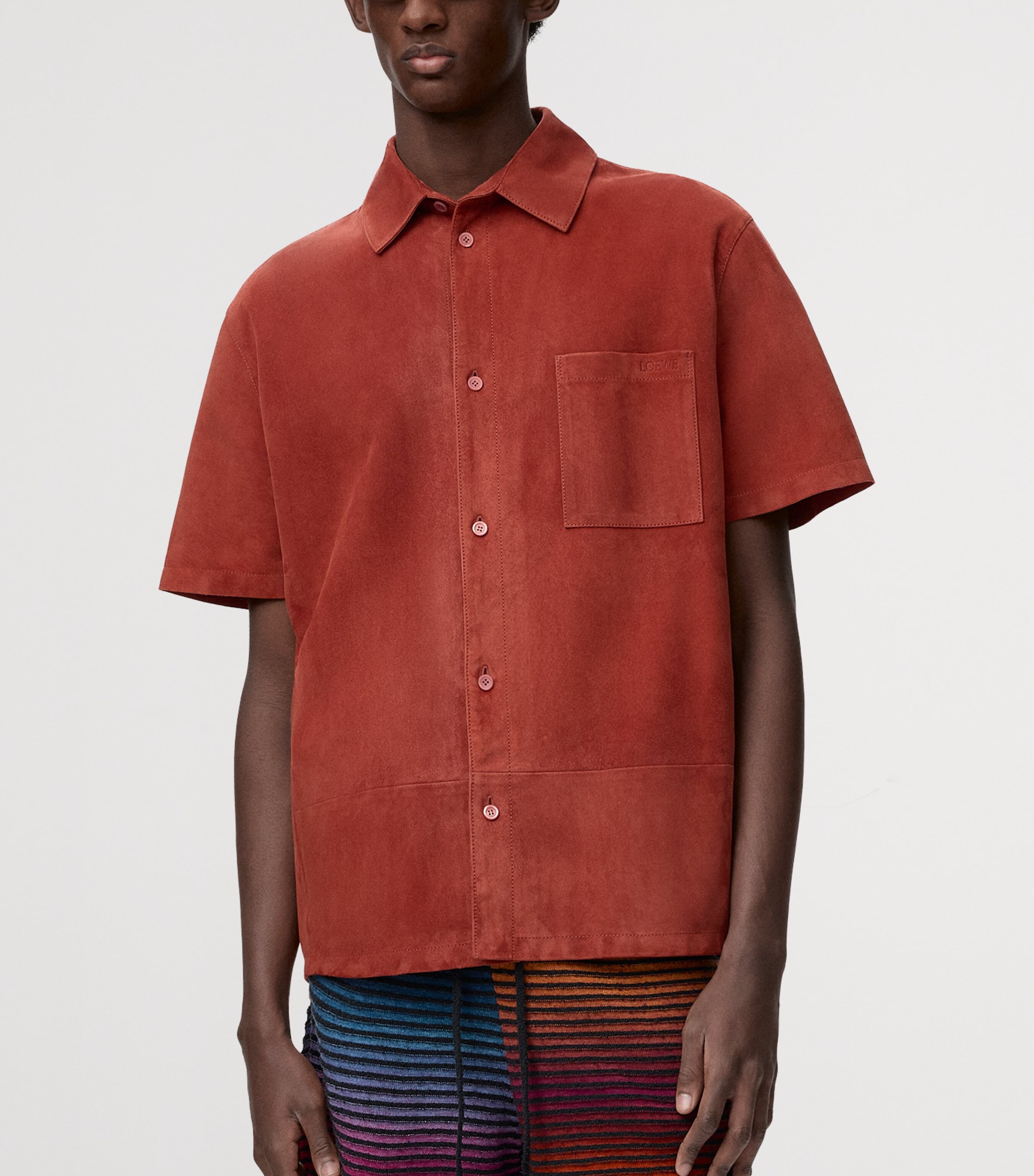 LOEWE Mens x Paula’s Ibiza Suede Anagram Shirt Dark Orange Image 3