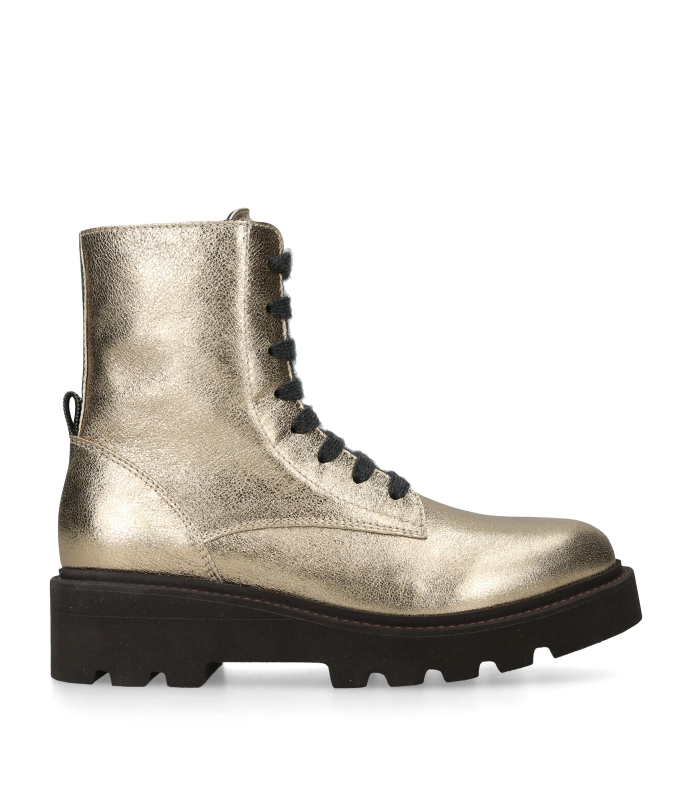 Brunello Cucinelli Leather Metallic Ankle Boots Gold Image 1