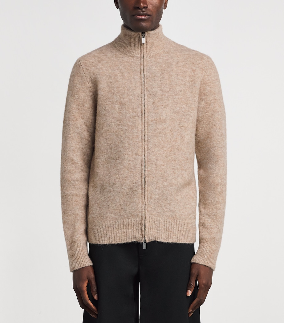 Barena Mens Alpaca-Blend Zip-Up Cardigan Ecru Image 4