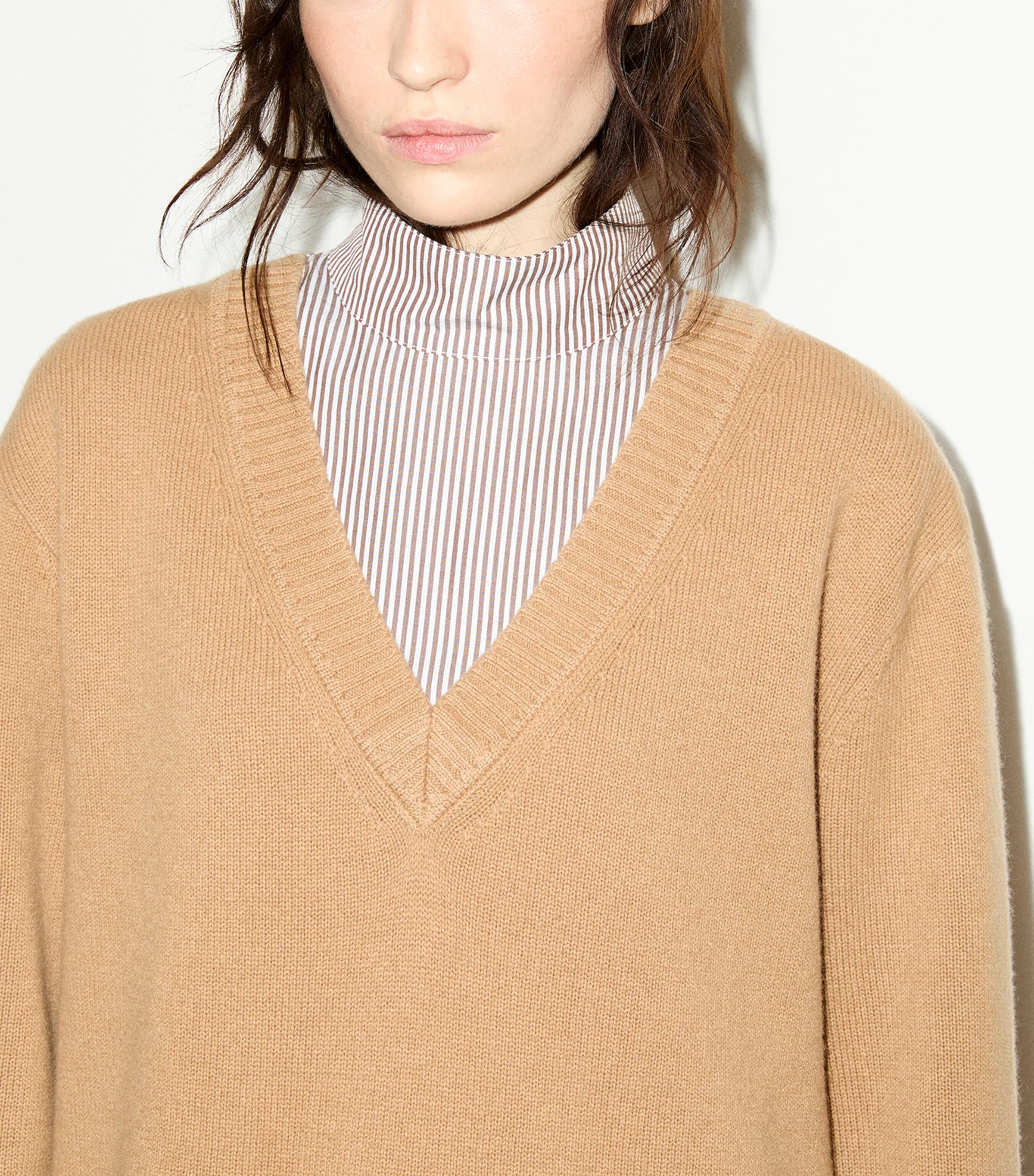 MAX&Co. Womens Shirt-Detail Wool Sweater Camel Image 4