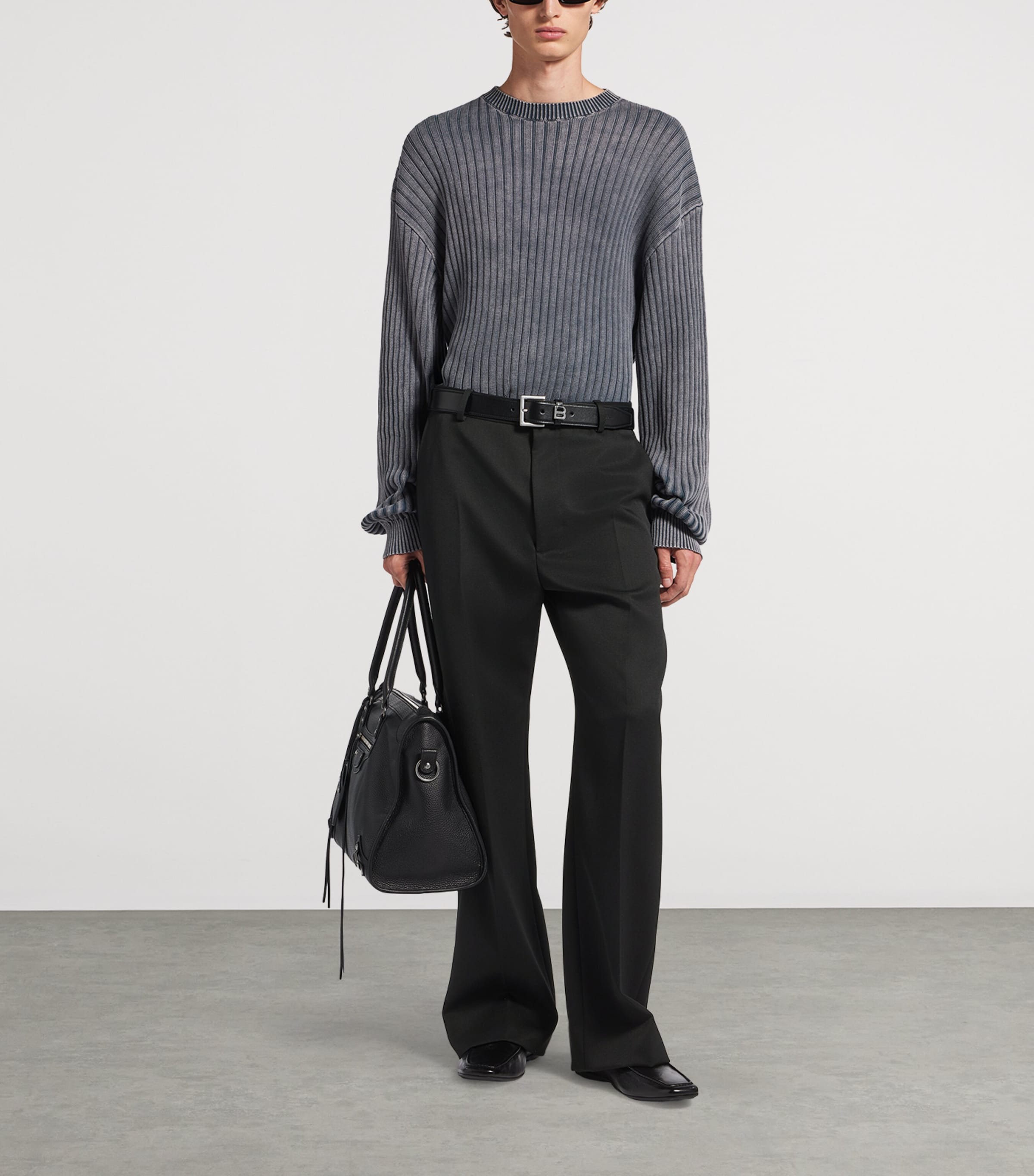Balenciaga Mens Wool Frayed Wide-Leg Trousers Image 2