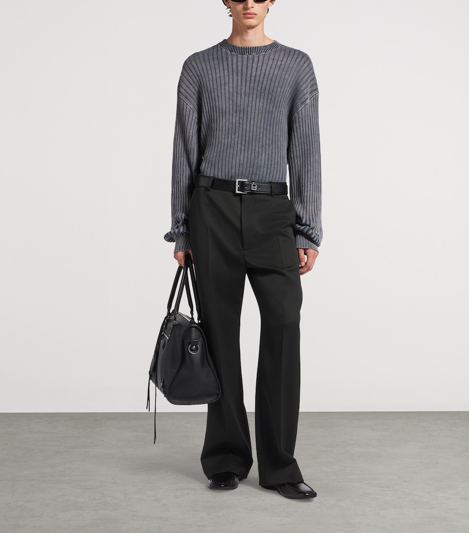 Balenciaga Mens Wool Frayed Wide-Leg Trousers Image 2