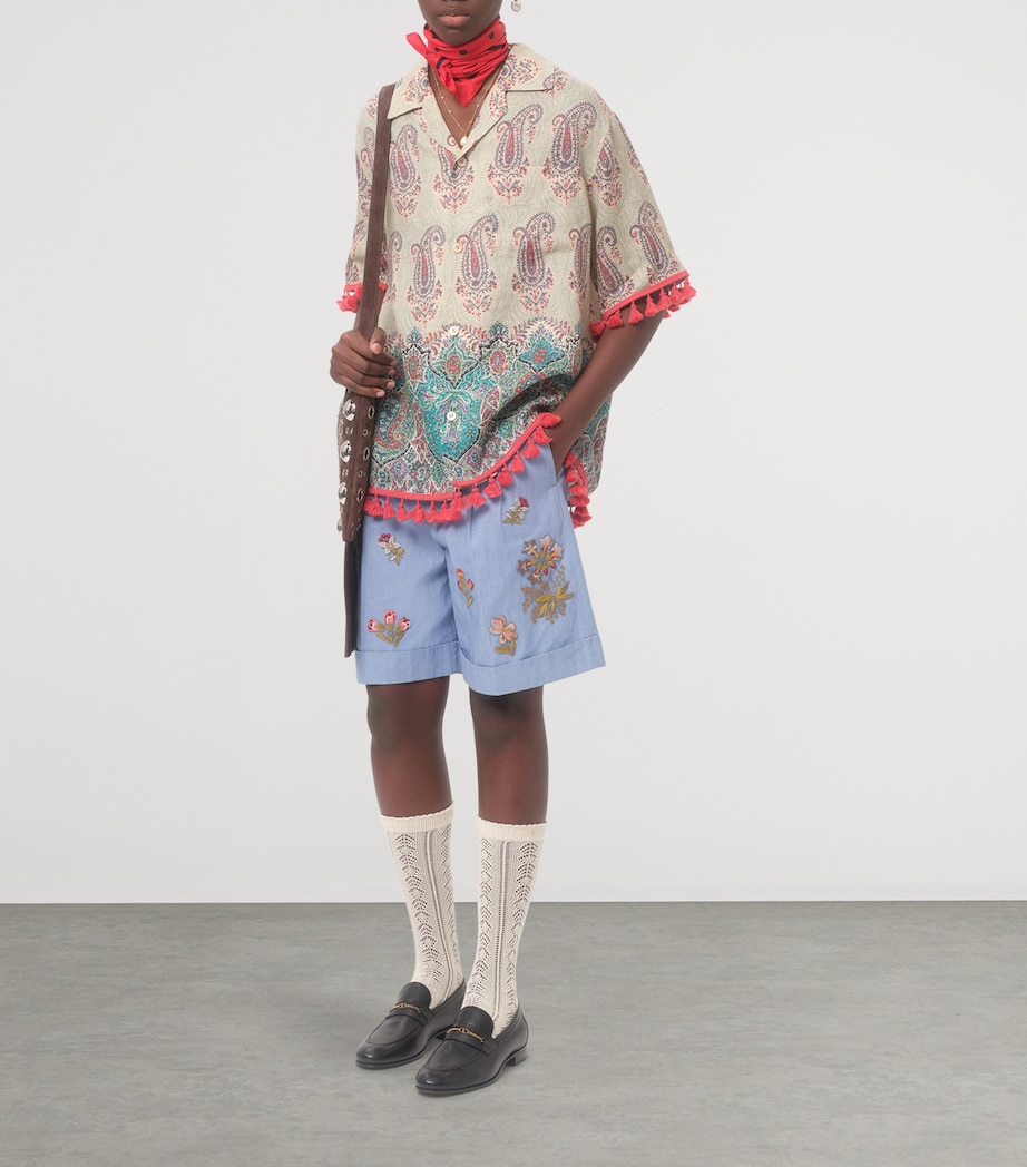 Denim Embroidered Tailored Shorts 508 Image 5