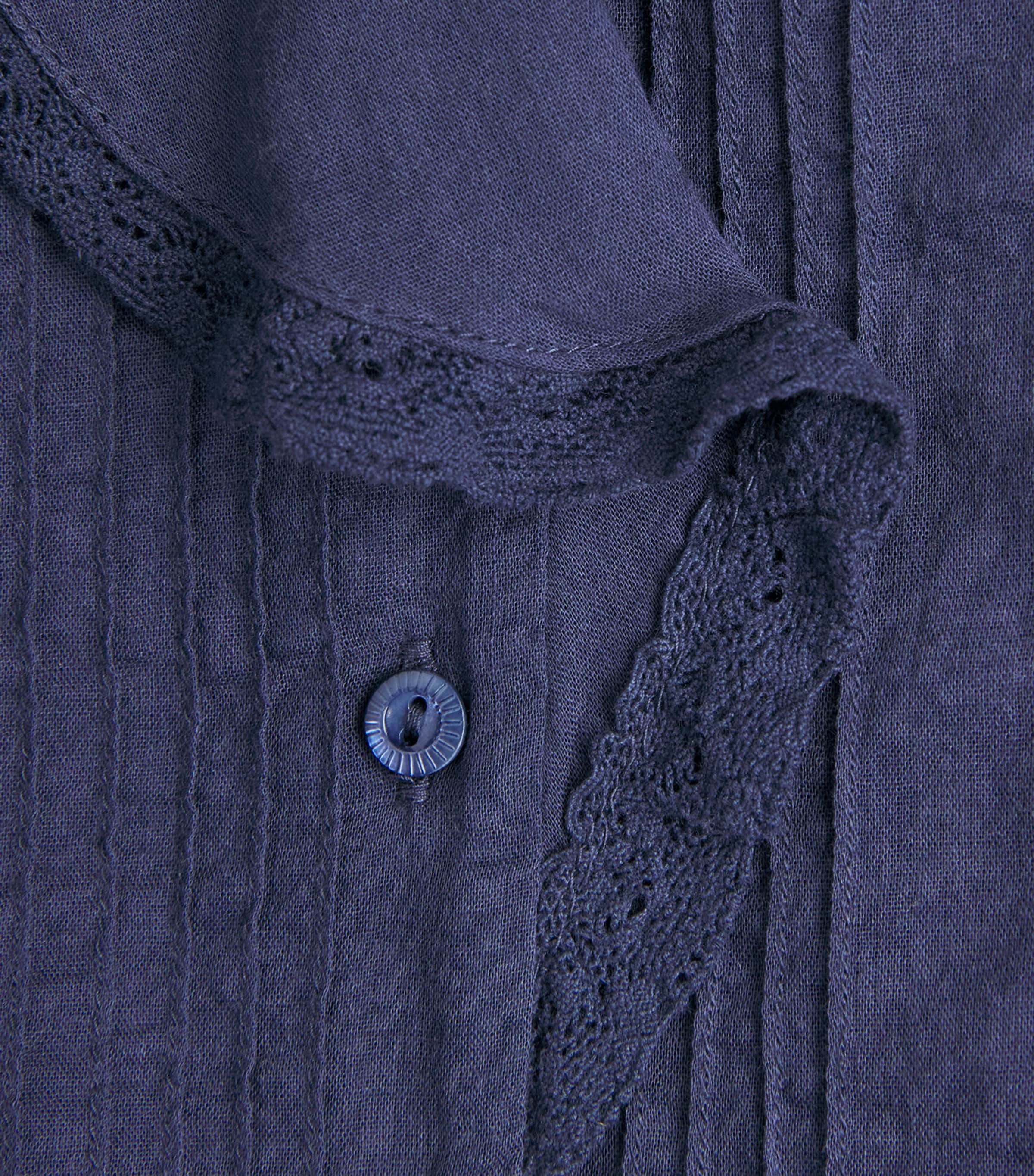DÔEN Womens Organic Cotton Lace-Trim Huguette Blouse Adriatic Image 5