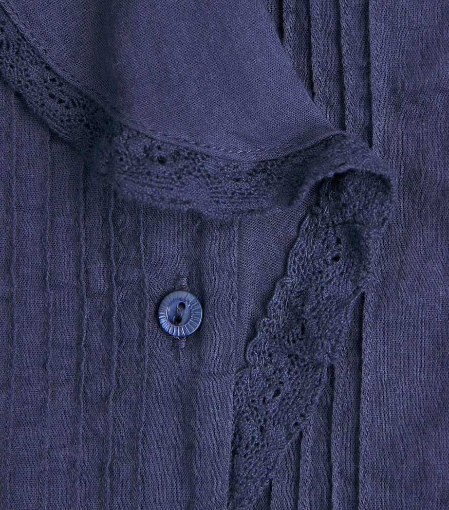 DÔEN Womens Organic Cotton Lace-Trim Huguette Blouse Adriatic Image 5