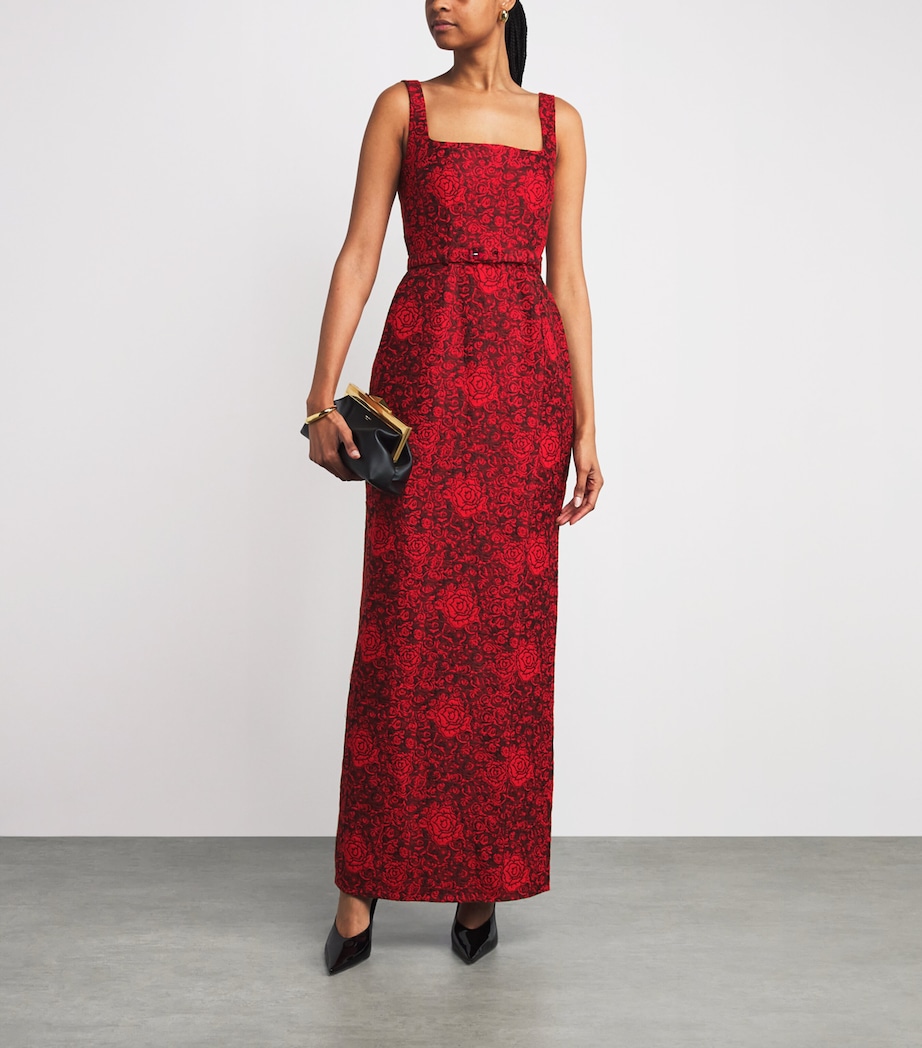 Rose Brocade Bora Maxi Dress 892-SCARLET ROSE Image 2