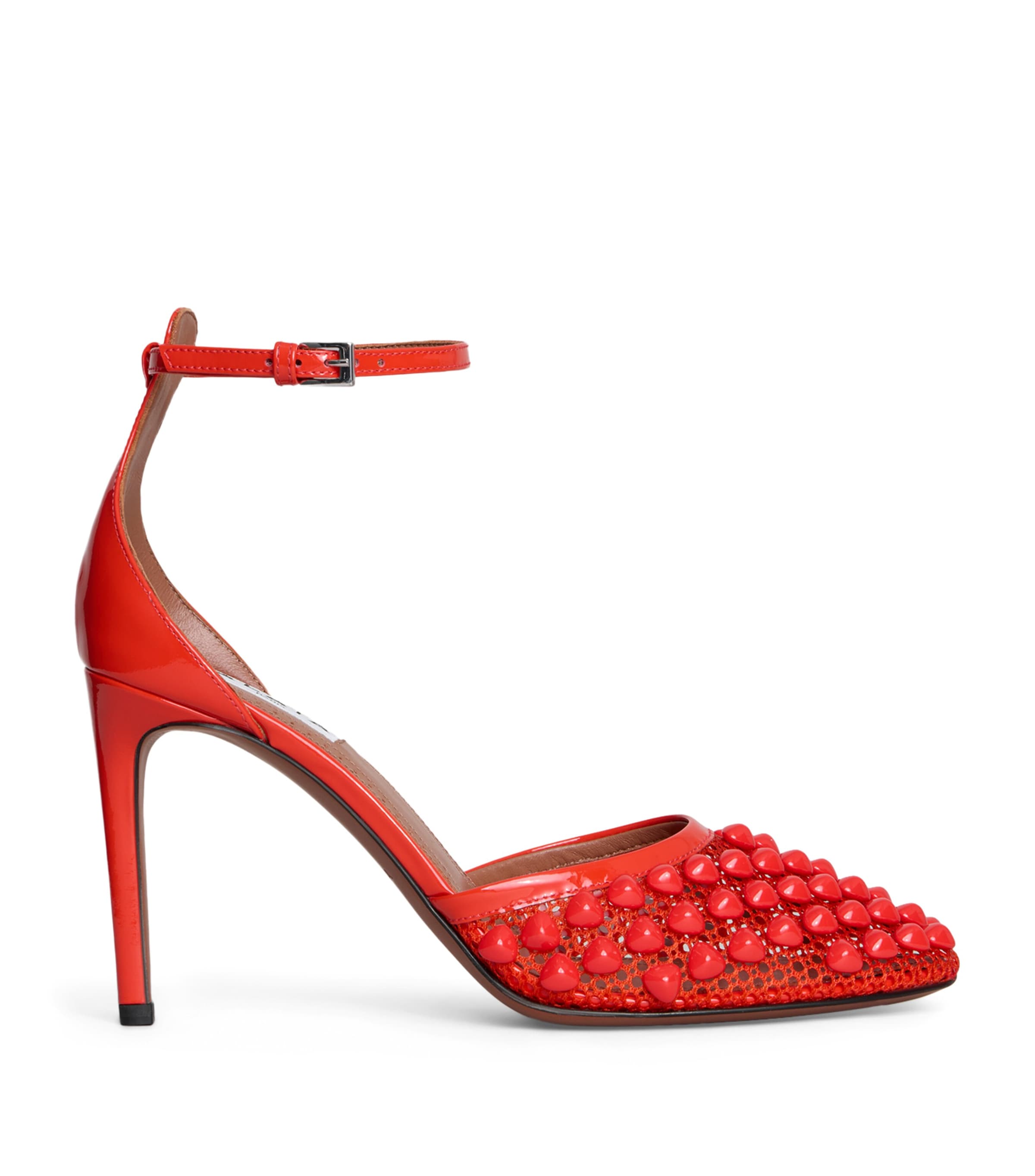 Shop Alaïa Leather Embellished-mesh Pumps 90 In Orange