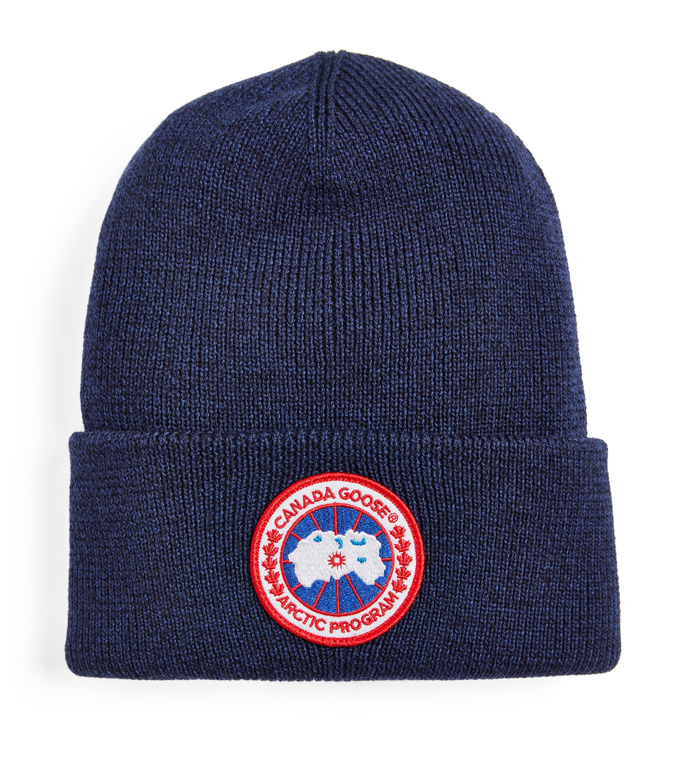 Canada Goose Logo-patch Knitted Beanie In Navy