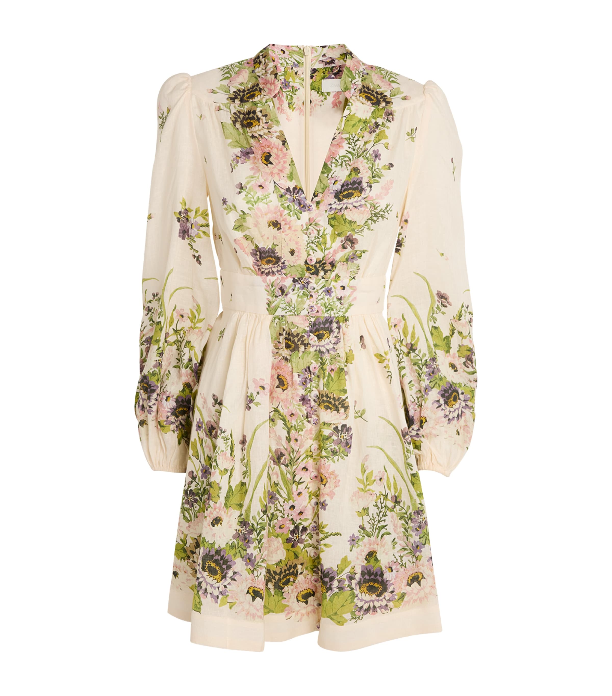 Zimmermann Halliday Plunge Linen Mini Dress In Ivory