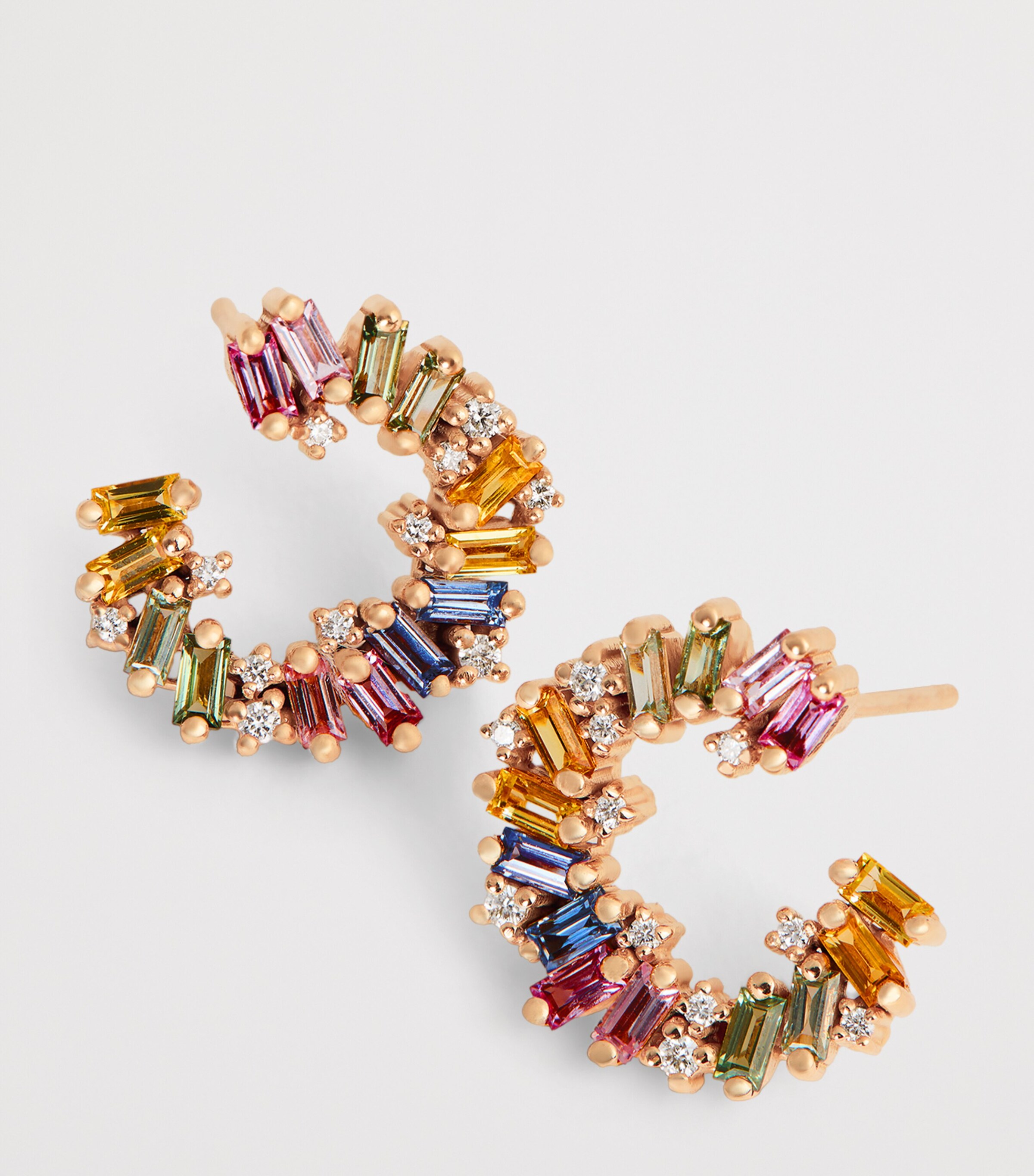 Rose Gold, Diamond and Sapphire Shimmer Spiral Hoop Earrings 18K RG/PS Image 6