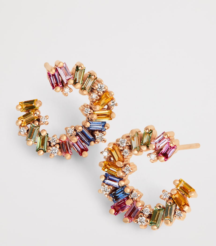 Rose Gold, Diamond and Sapphire Shimmer Spiral Hoop Earrings 18K RG/PS Image 6