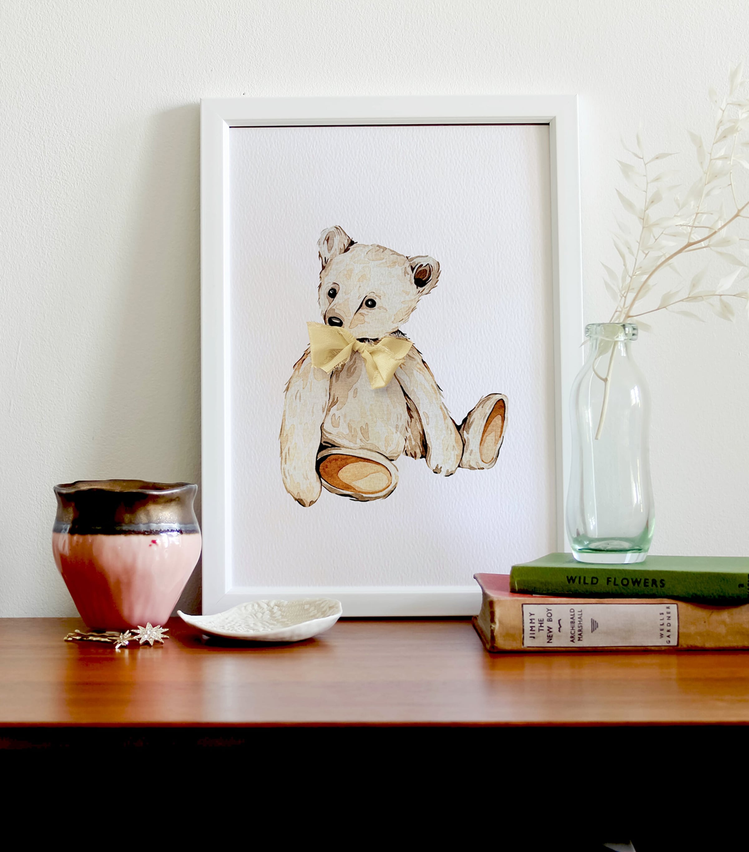 Teddy Bear with Ribbon A4 Print YELLOW Image 3