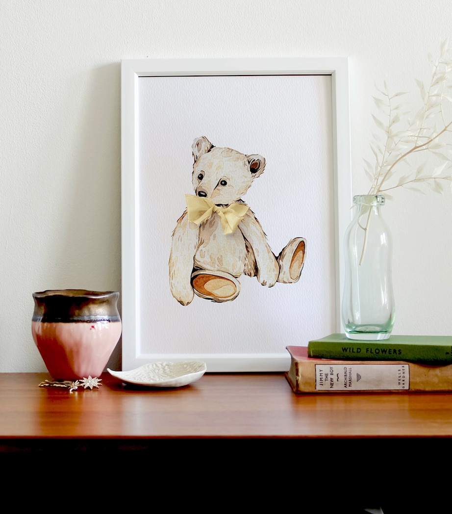 Teddy Bear with Ribbon A4 Print YELLOW Image 3