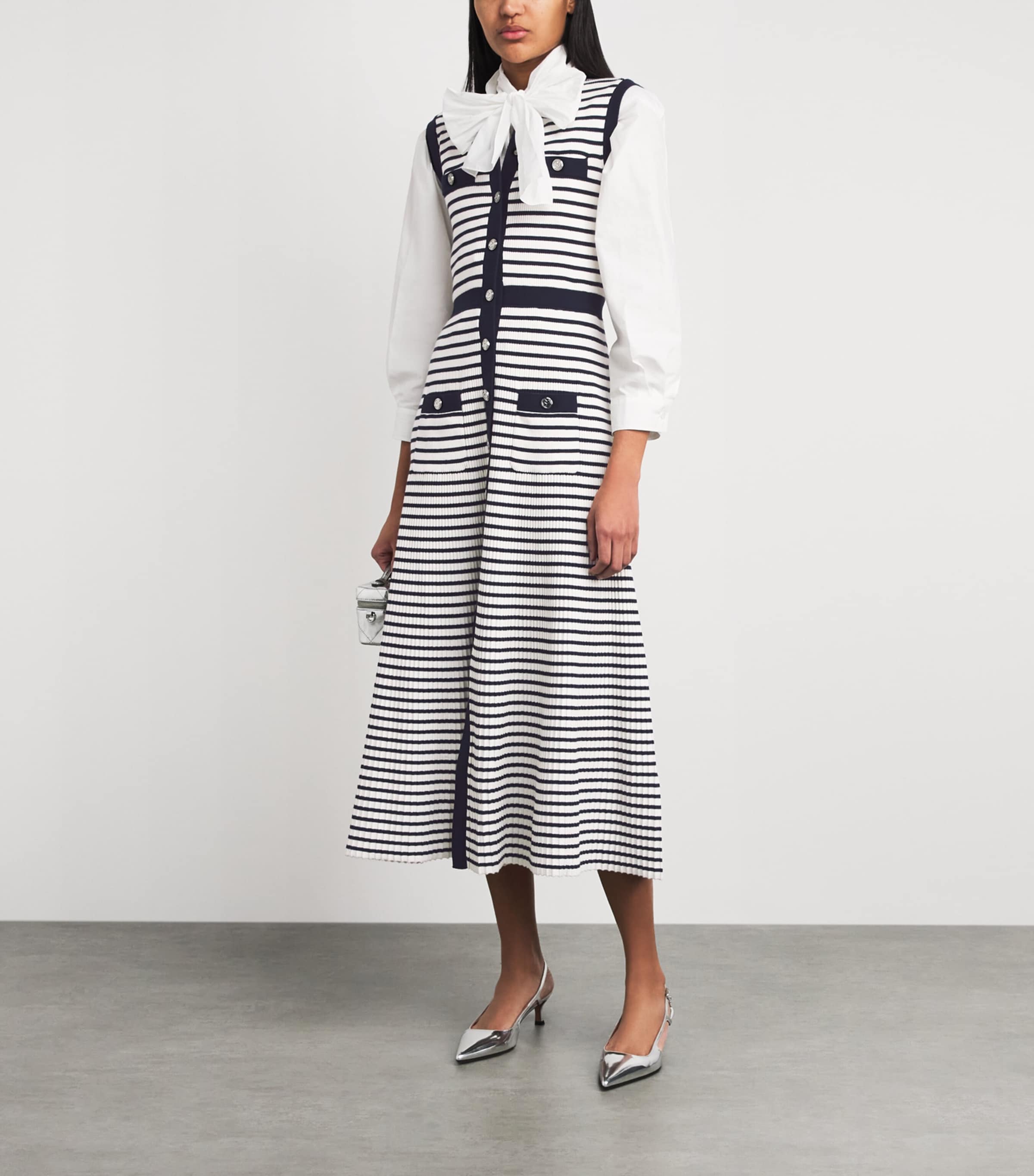 Maje Womens Rib-Knit Breton Stripe Midi Dress Ecru/navy Blue Image 2