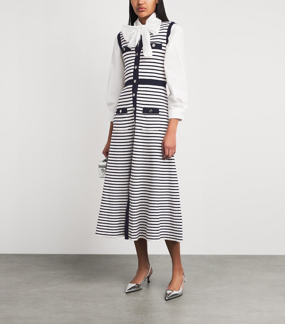 Maje Womens Rib-Knit Breton Stripe Midi Dress Ecru/navy Blue Image 2