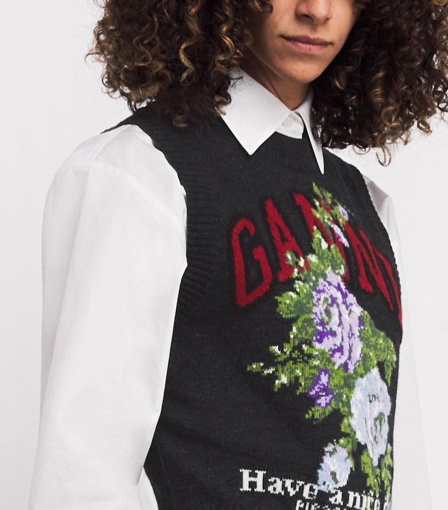 Wool Jacquard Flowers Sweater Vest 252 PHANTOM Image 6