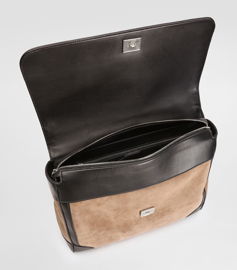 Suede Sicily Top-Handle Bag 8M067-NUT/BLACK Image 4