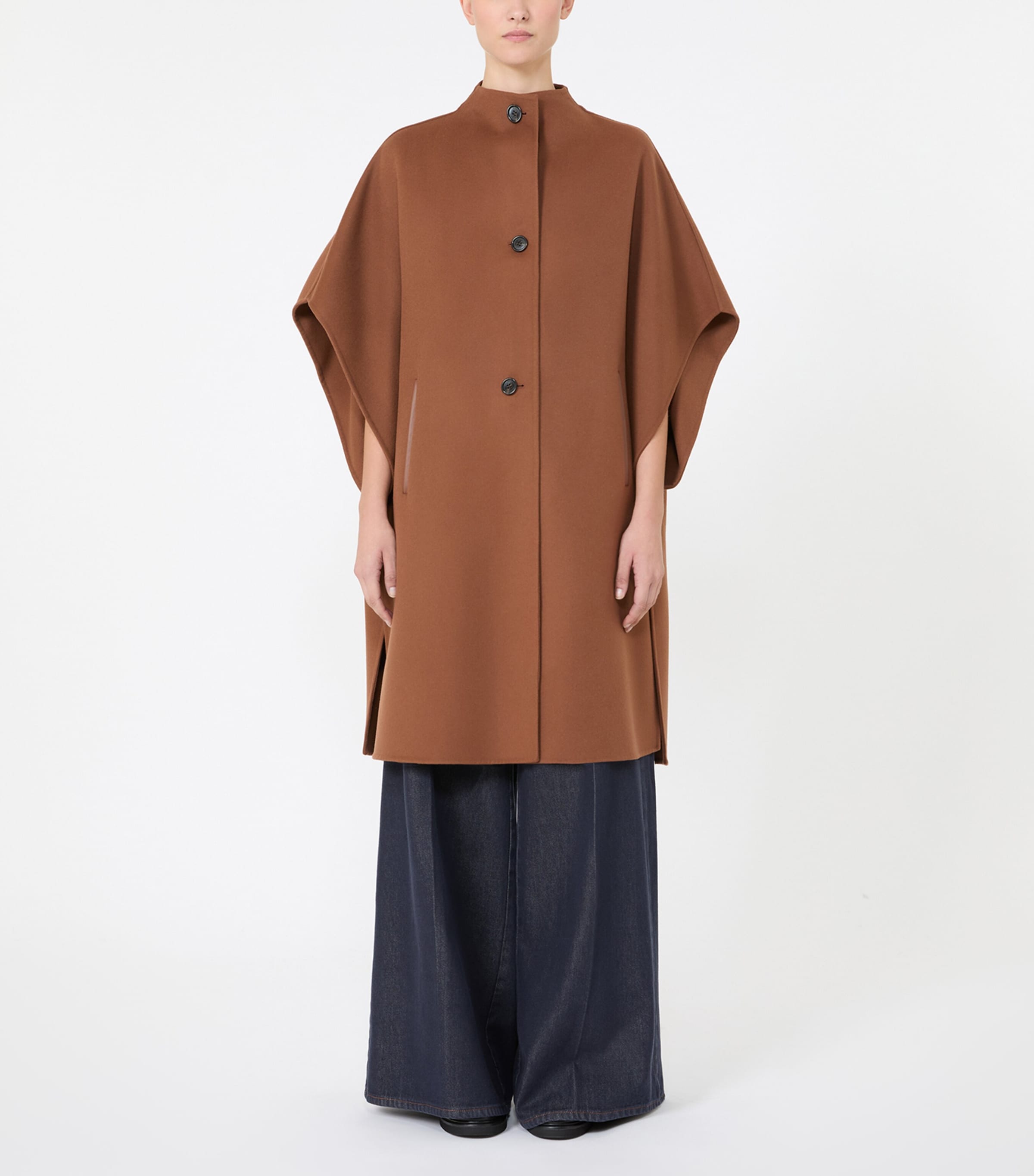 Max Mara Womens Virgin Wool Button-Up Cape Dark Brown Image 2