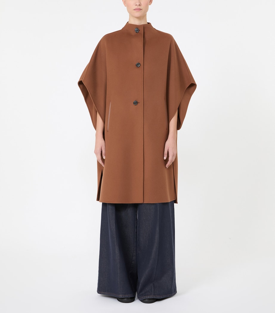 Max Mara Womens Virgin Wool Button-Up Cape Dark Brown Image 2