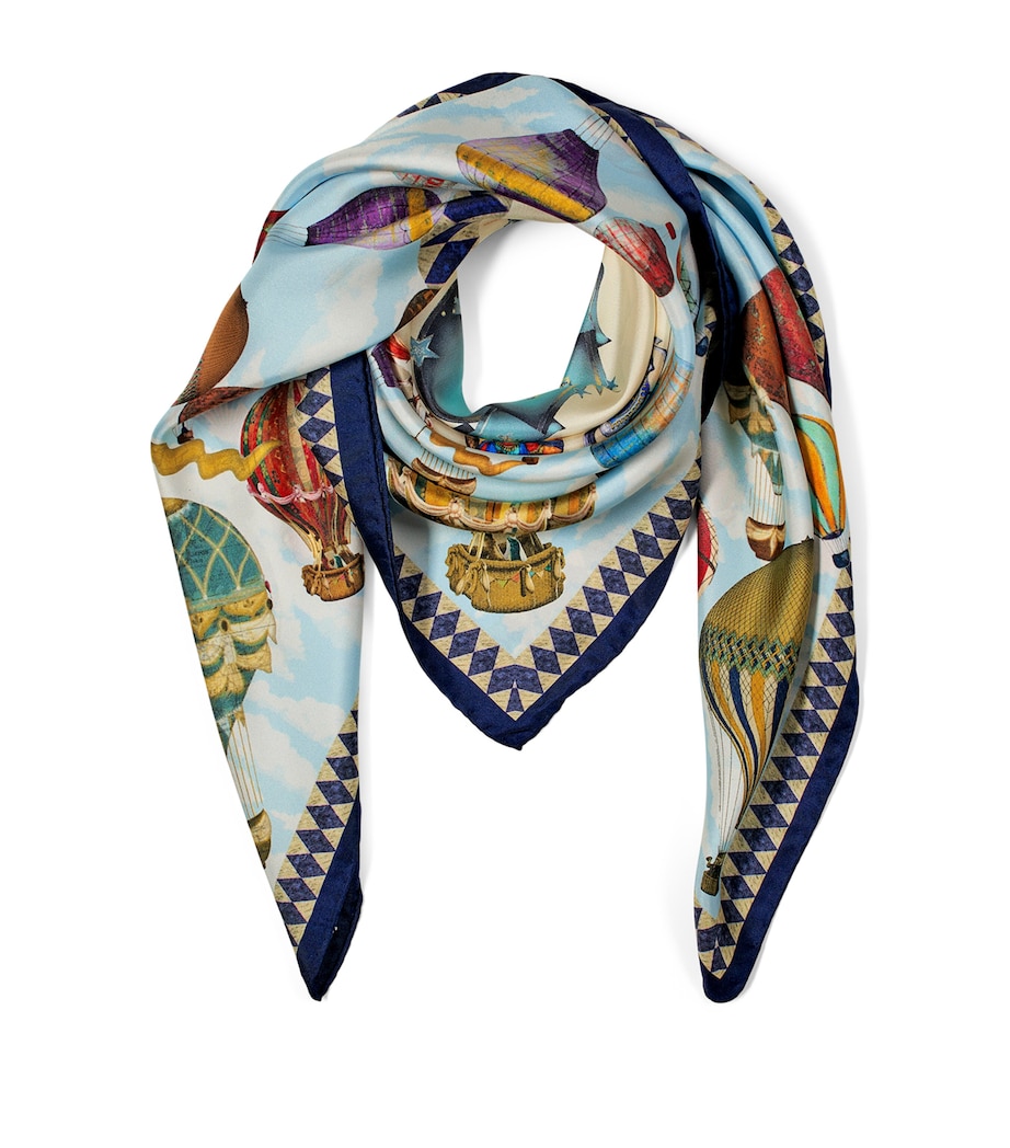 Aspinal Of London Silk Hot Air Balloon Print Scarf Navy Image 2